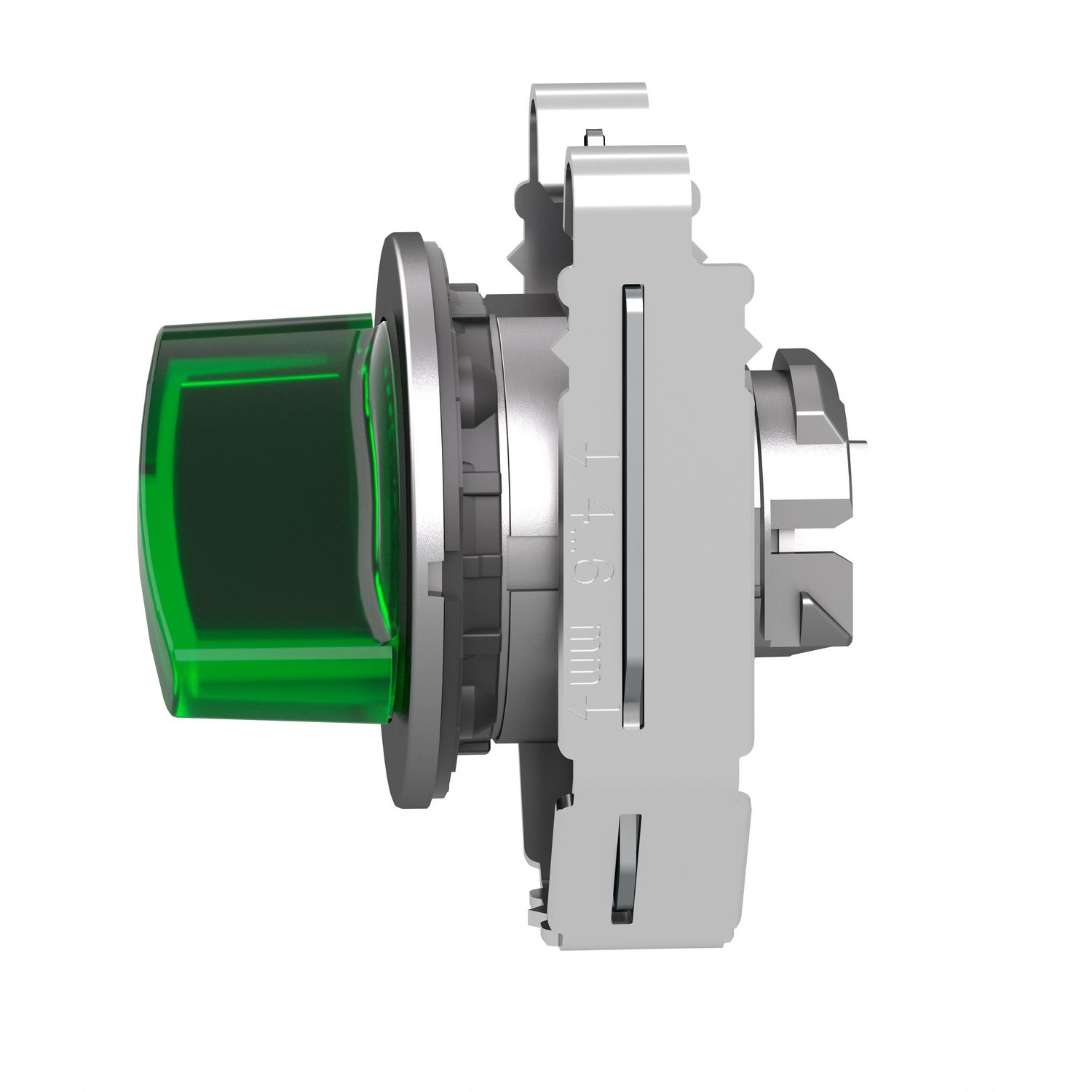 Picture of Head for illuminated selector switch, Harmony XB4, metal, green handle, flush mounted, 30mm, universal LED, 2 positions