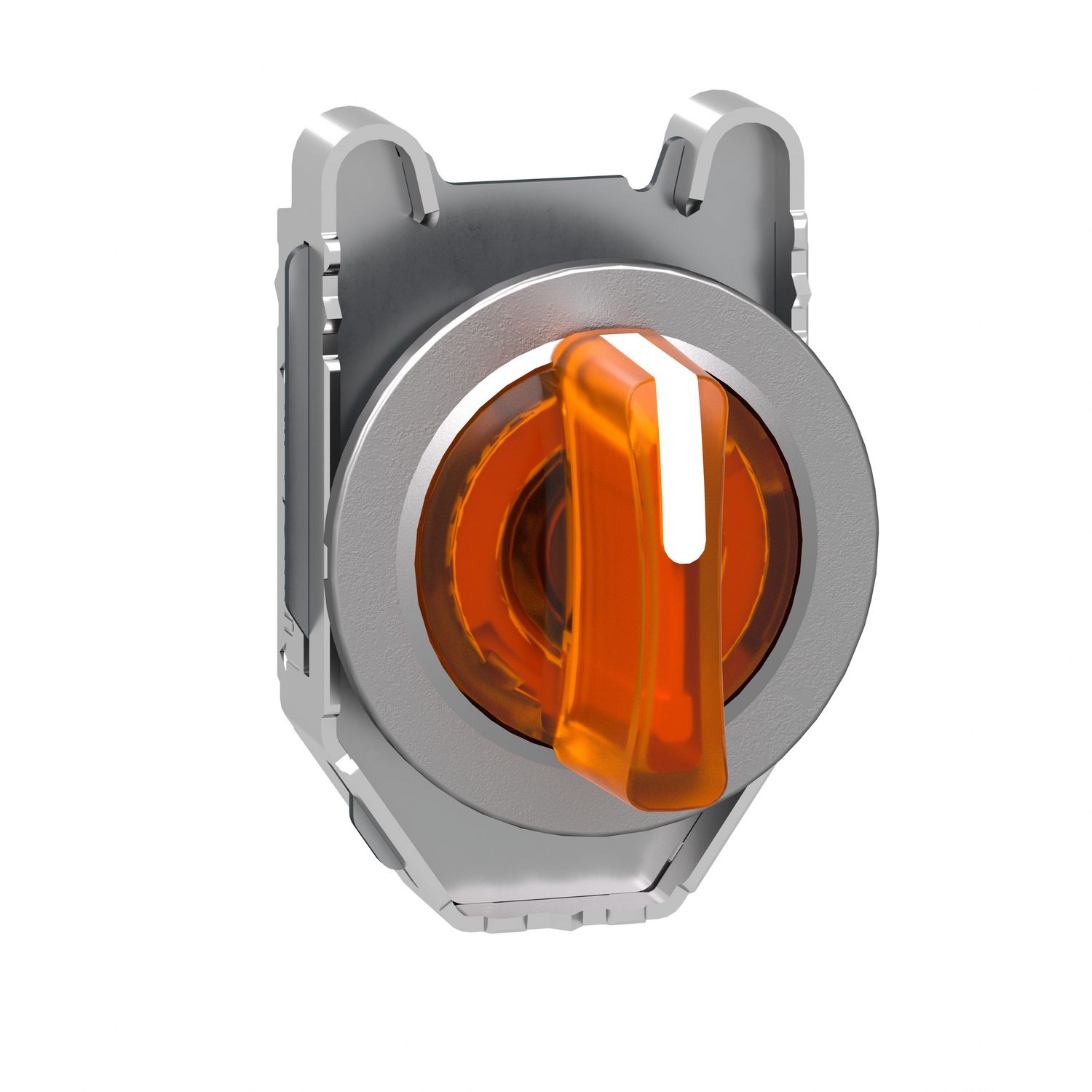 Picture of Head for illuminated selector switch, Harmony XB4, metal, orange handle, flush mounted, 30mm, universal LED, 3 positions