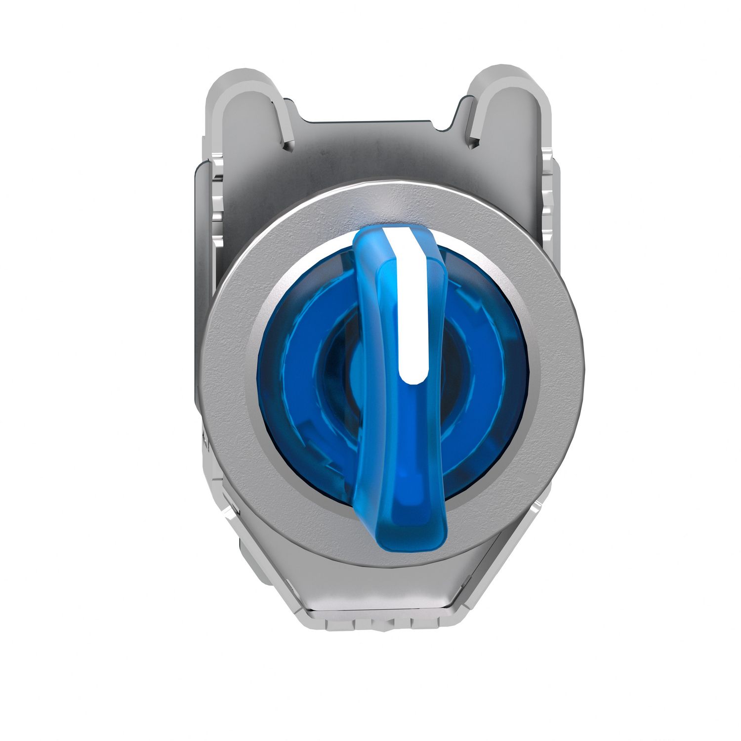 Picture of Head for illuminated selector switch, Harmony XB4, metal, blue handle, 30mm, universal LED, 3 positions, to center