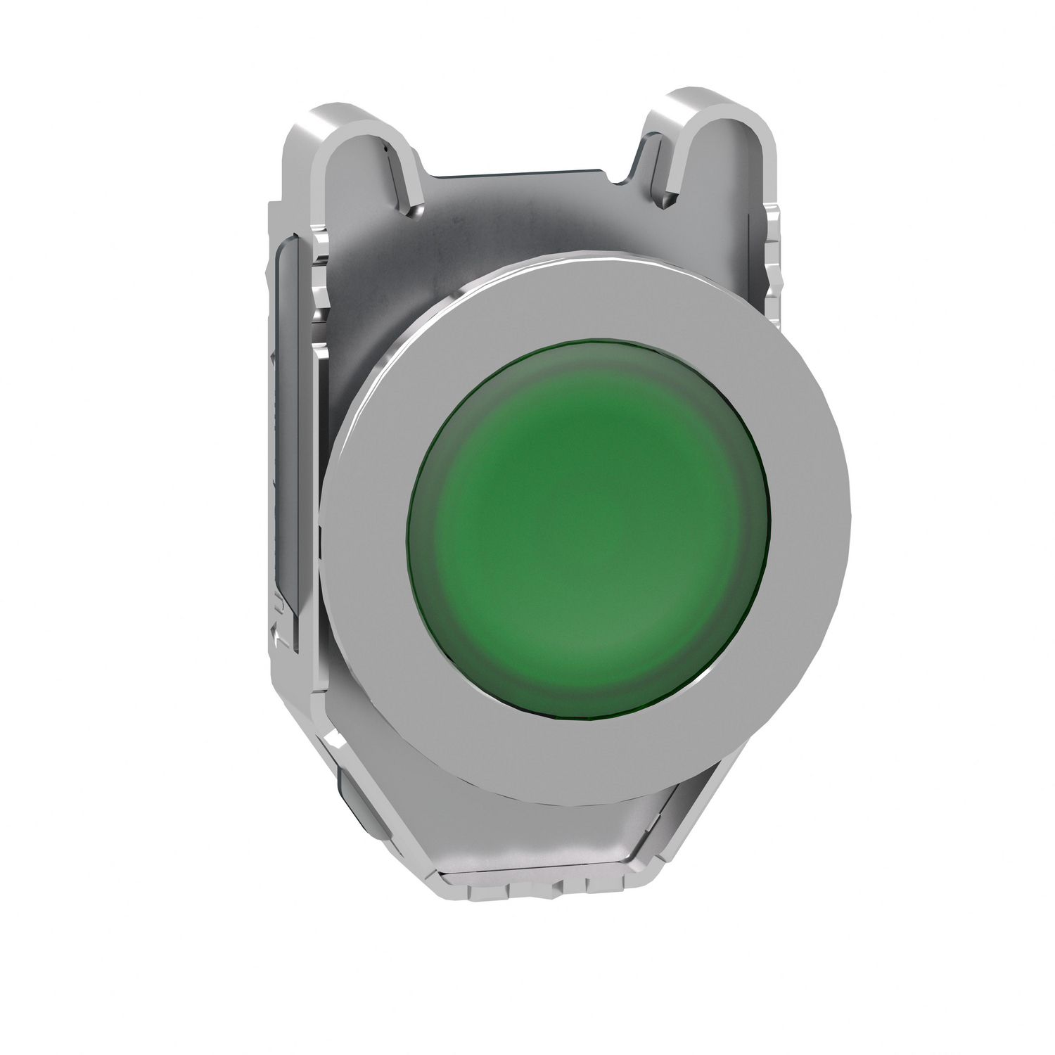 Picture of Head for illuminated push button, Harmony XB4, metal, green flush, 30mm, spring return, universal LED, unmarked