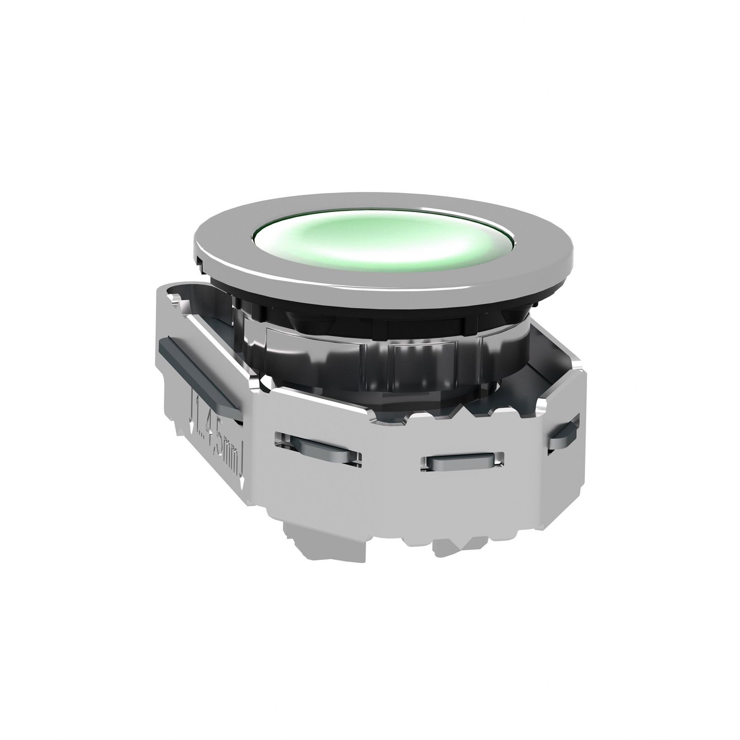 Picture of Head for illuminated push button, Harmony XB4, metal, green flush, 30mm, spring return, universal LED, unmarked