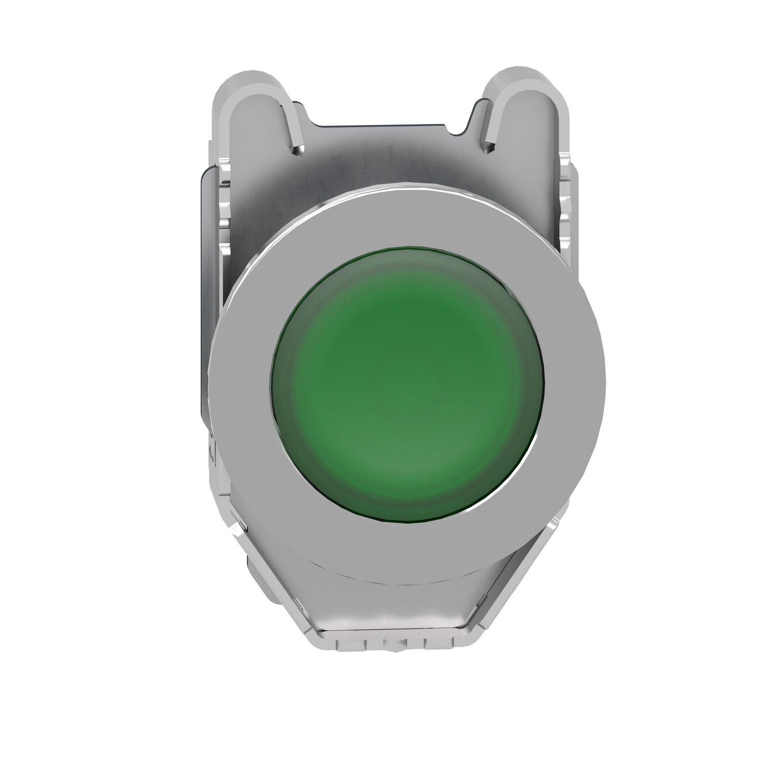 Picture of Head for illuminated push button, Harmony XB4, metal, green flush, 30mm, spring return, universal LED, unmarked