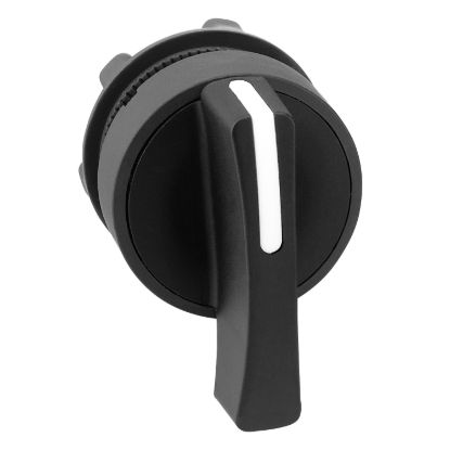 Picture of Head for selector switch, Harmony XB5, plastic, black, 22mm, long handle, 3 positions, spring return to center