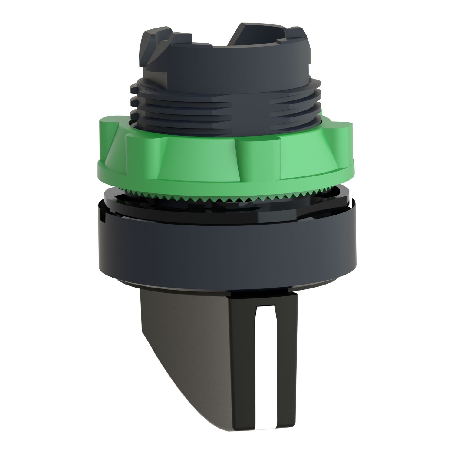 Picture of Head for selector switch, Harmony XB5, plastic, black, 22mm, long handle, 3 positions, spring return to center