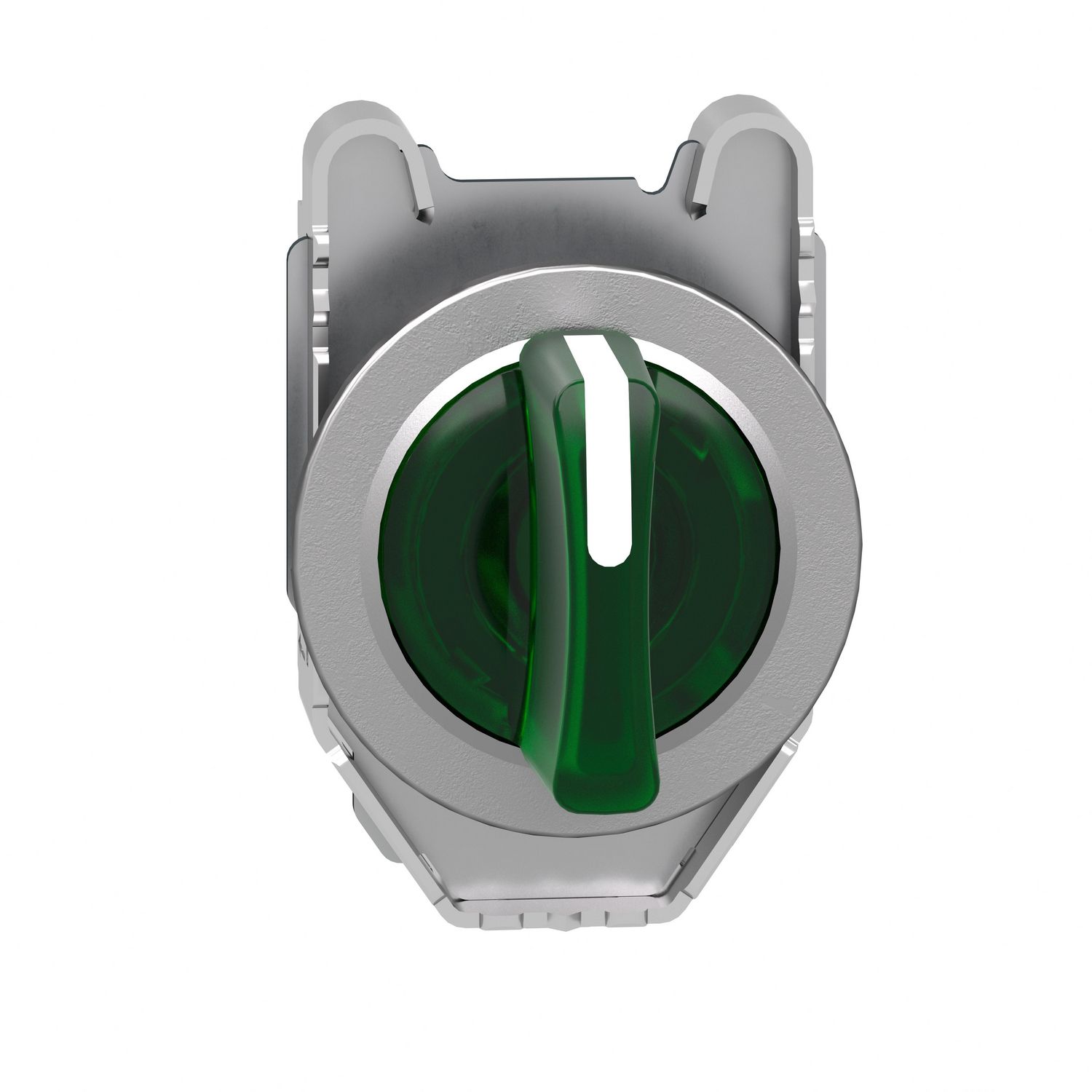 Picture of Head for illuminated selector switch, Harmony XB4, metal, green handle, 30mm, universal LED, 3 positions, right to center