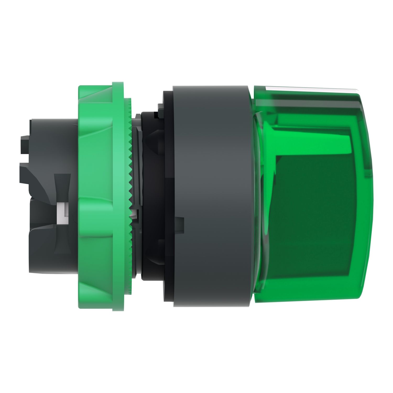 Picture of Head for illuminated selector switch, Harmony XB5, dark grey plastic, green handle, 22mm, universal LED, 3 positions,