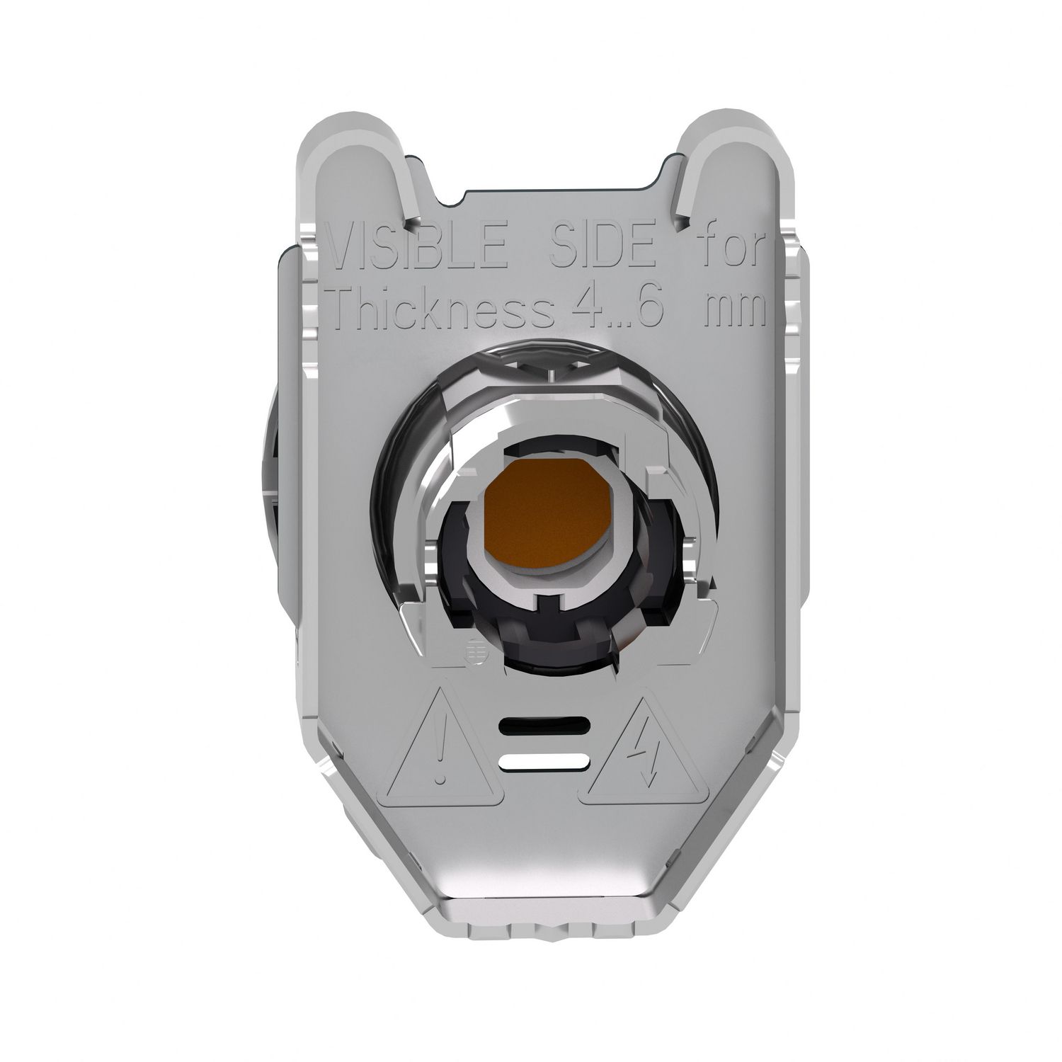 Picture of Head for illuminated push button, Harmony XB4, plastic, orange projecting, 30mm, universal LED, spring return, plain lens