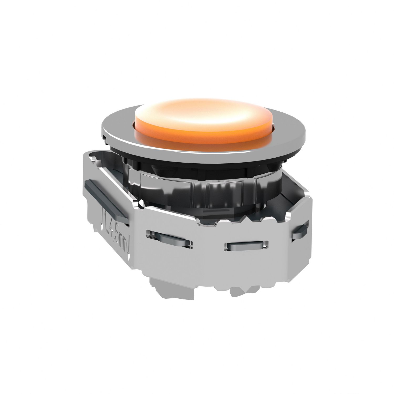Picture of Head for illuminated push button, Harmony XB4, plastic, orange projecting, 30mm, universal LED, spring return, plain lens