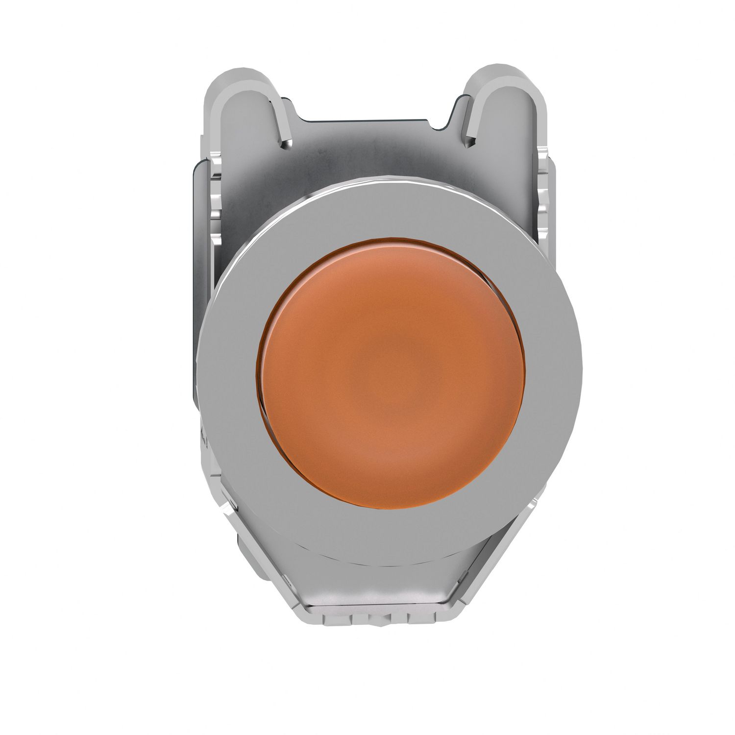 Picture of Head for illuminated push button, Harmony XB4, plastic, orange projecting, 30mm, universal LED, spring return, plain lens
