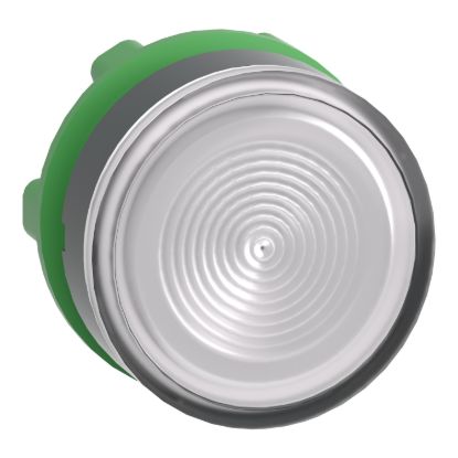 Picture of Head for illuminated push button, Harmony XB5, white flush, 22mm, universal LED, spring return, grooved lens, unmarked