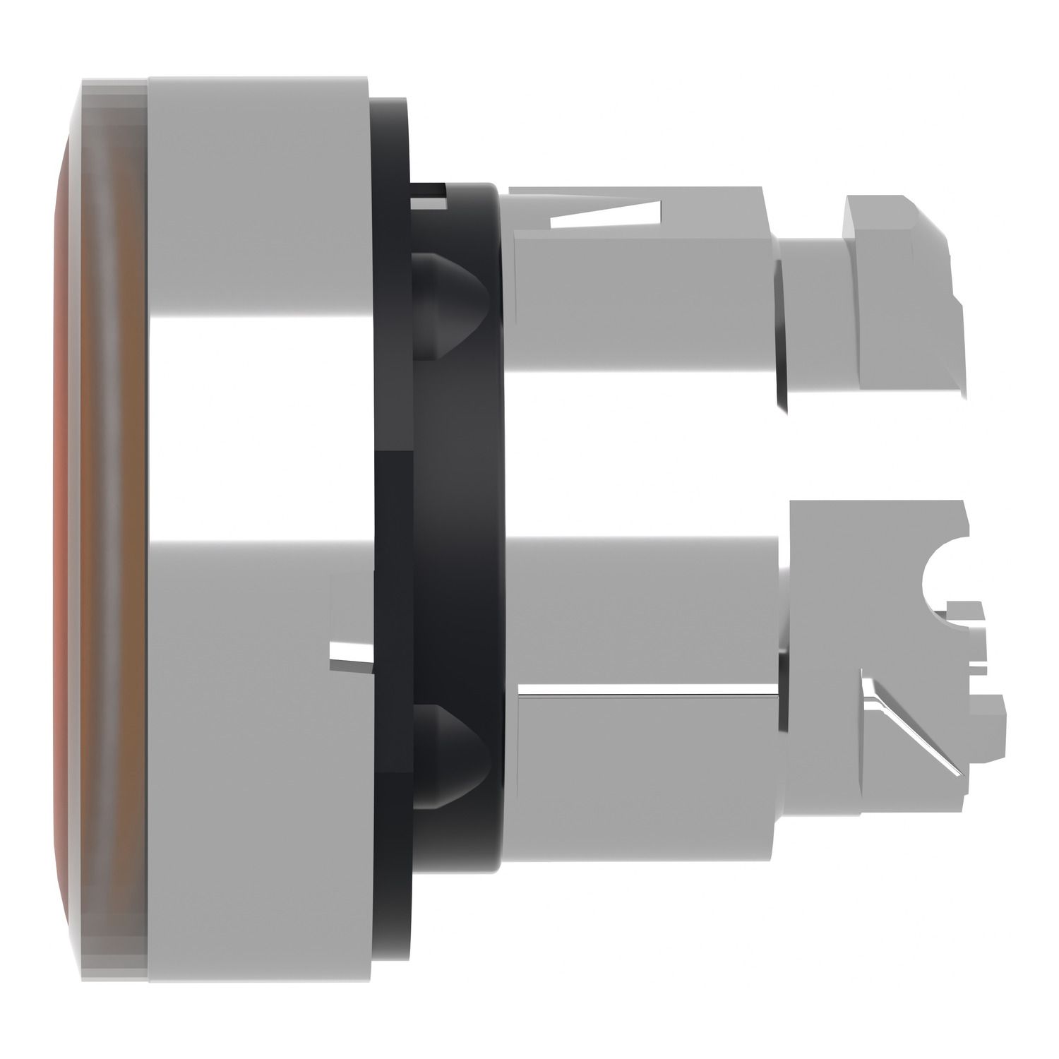 Picture of Head for illuminated push button, Harmony XB4, metal, orange flush, 22mm, universal LED, spring return, grooved lens