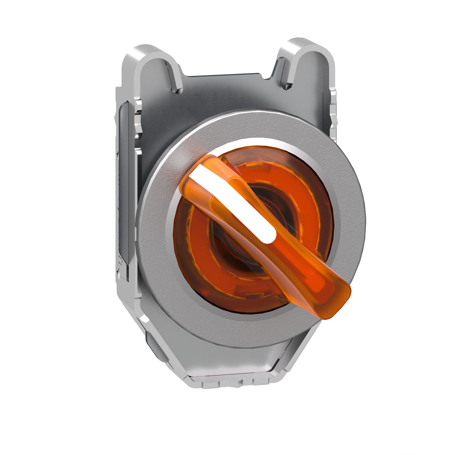 Picture of Head for illuminated selector switch, Harmony XB4, metal, orange handle, flush mounted, 30mm, universal LED, 2 positions
