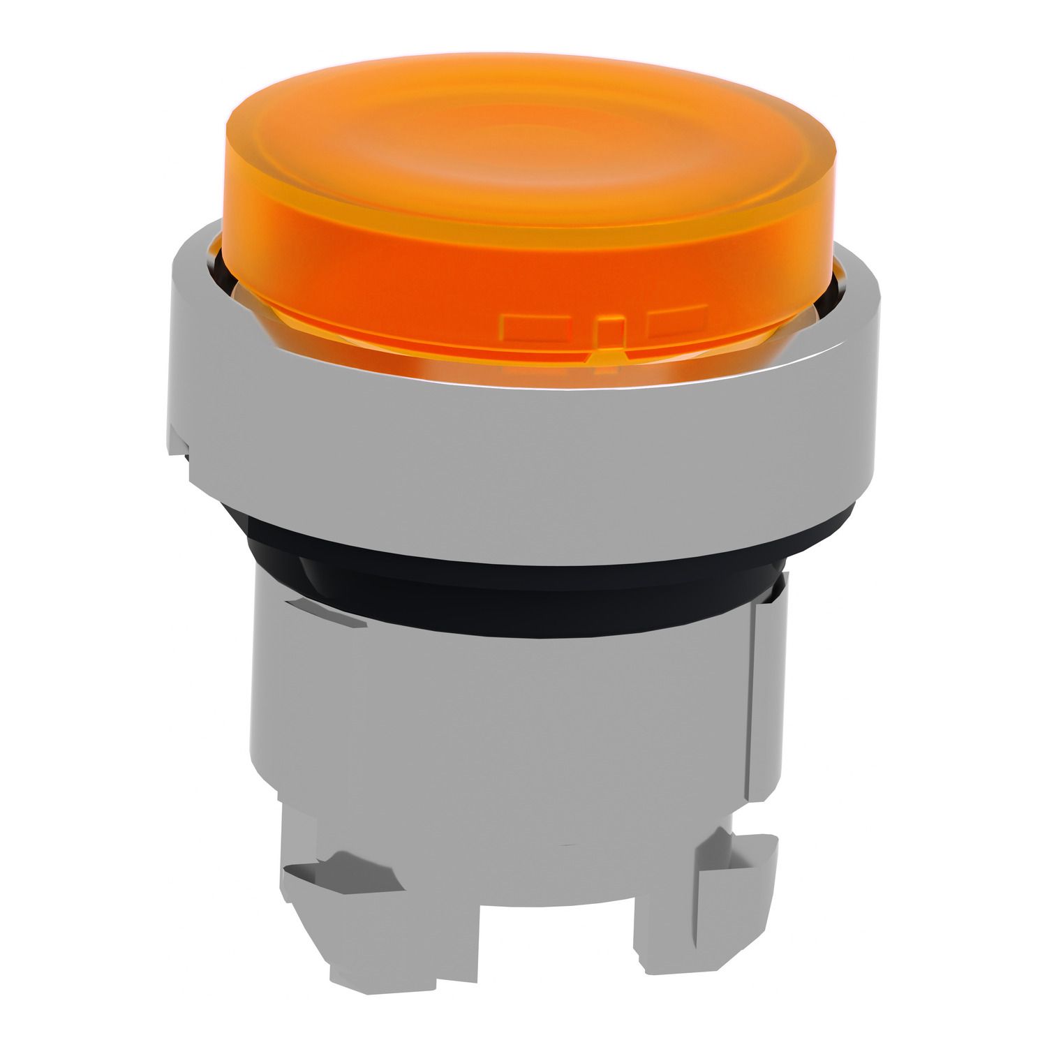 Picture of Head for illuminated push button, Harmony XB4, metal, orange projecting, 22mm, universal LED, spring return, plain lens