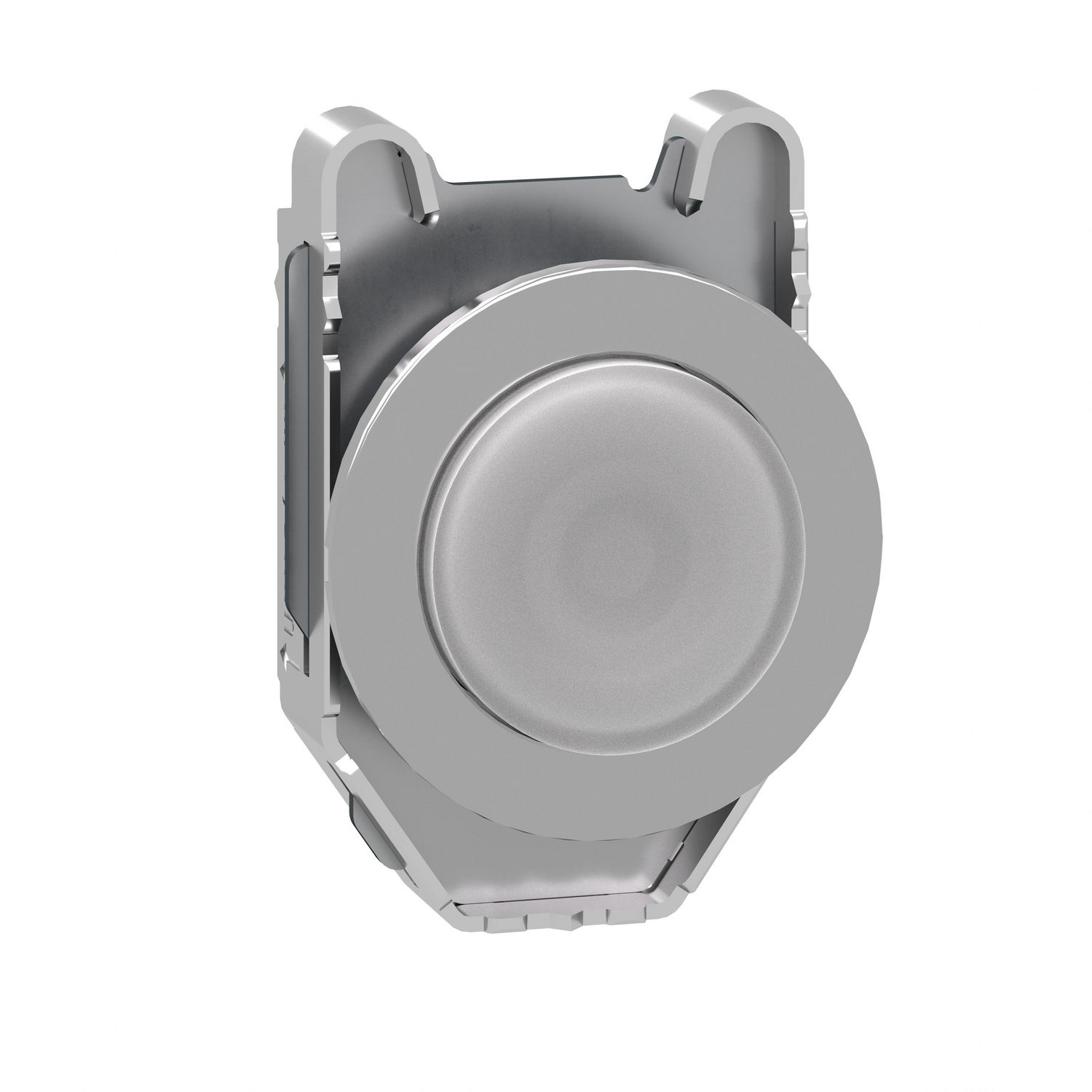 Picture of Head for illuminated push button, Harmony XB4, plastic, white projecting, 30mm, universal LED, spring return, plain lens