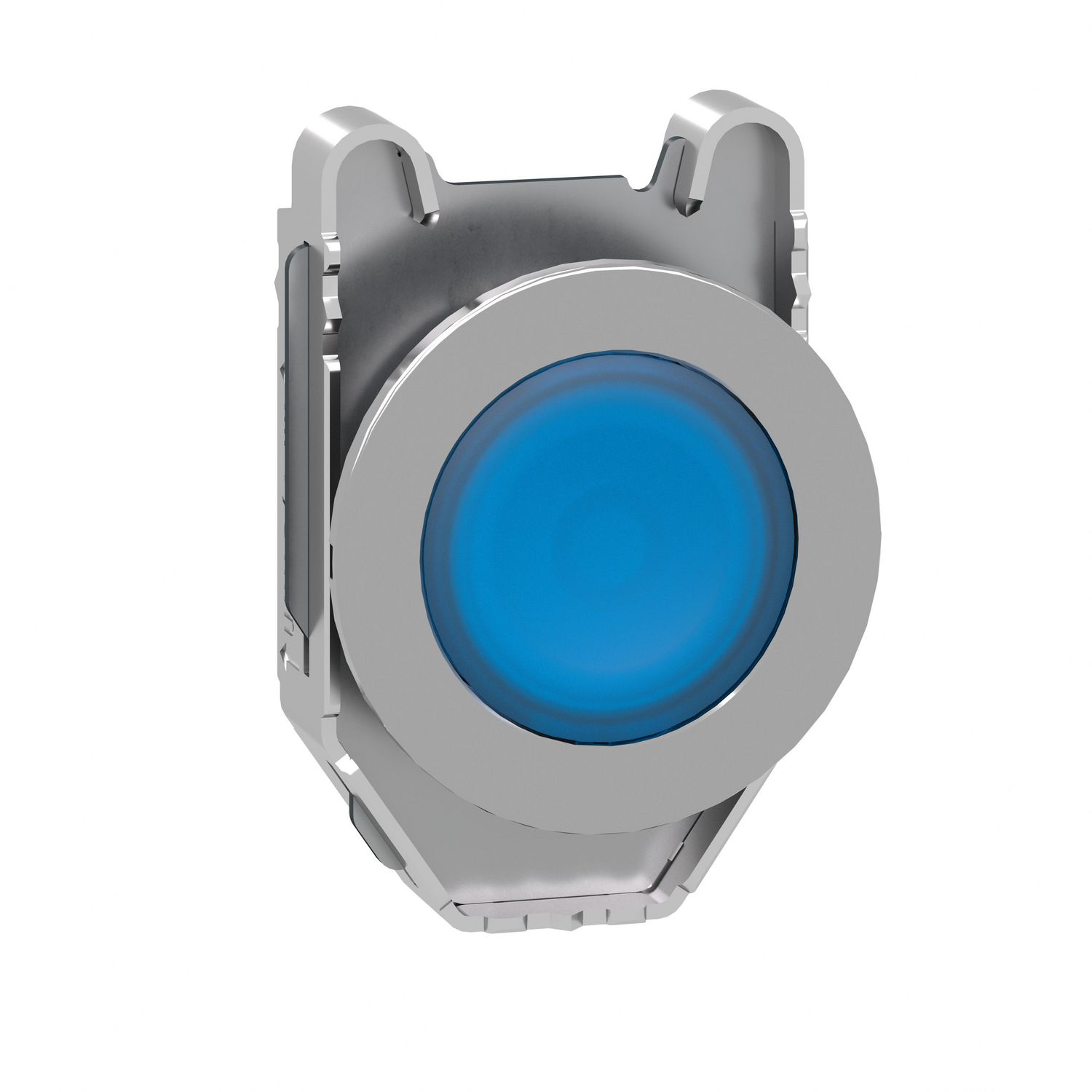 Picture of Head for illuminated push button, Harmony XB4, metal, blue flush mounted, 30mm, universal LED, for legend of insertion