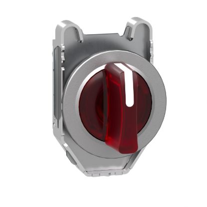 Picture of Head for illuminated selector switch, Harmony XB4, metal, red handle, 30mm, universal LED, 3 positions, to center