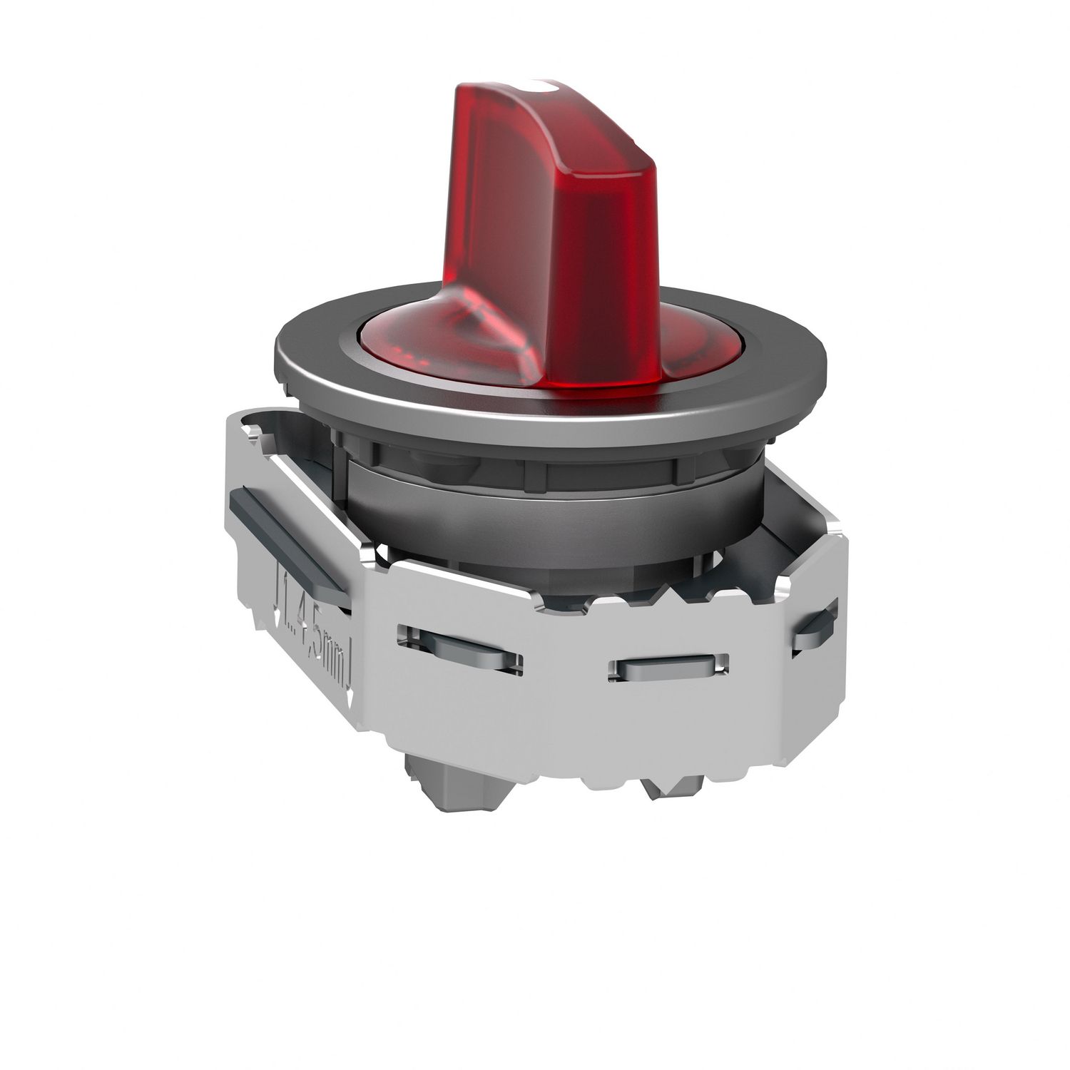 Picture of Head for illuminated selector switch, Harmony XB4, metal, red handle, 30mm, universal LED, 3 positions, to center