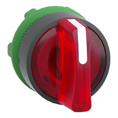 Picture of Head for illuminated selector switch, Harmony XB5, dark grey plastic, red handle, 22mm, universal LED, 3 positions, to center