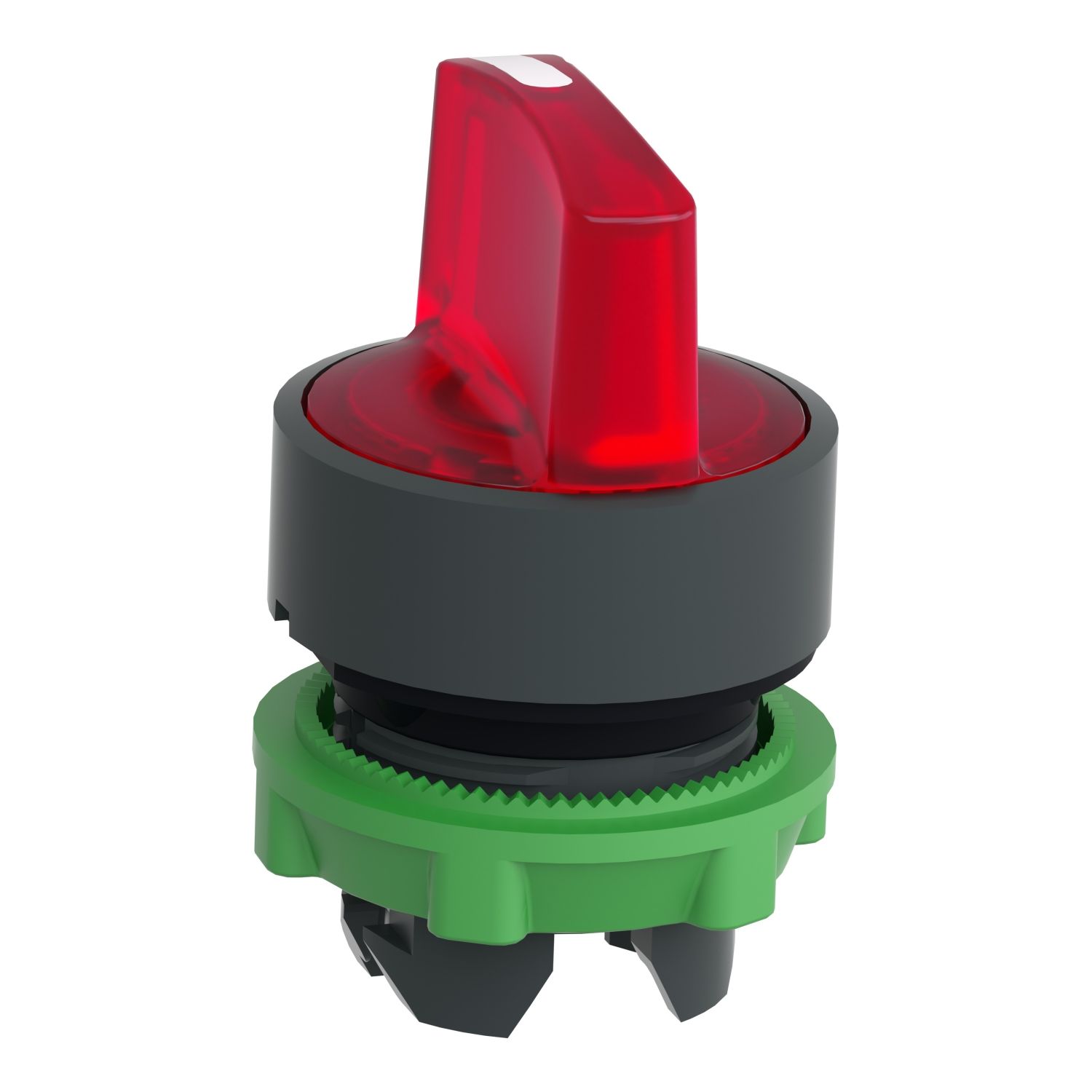 Picture of Head for illuminated selector switch, Harmony XB5, dark grey plastic, red handle, 22mm, universal LED, 3 positions, to center