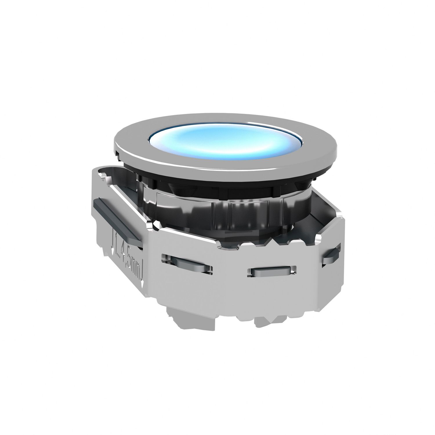 Picture of Head for illuminated push button, Harmony XB4, metal, blue flush mounted, 30mm, universal LED, unmarked