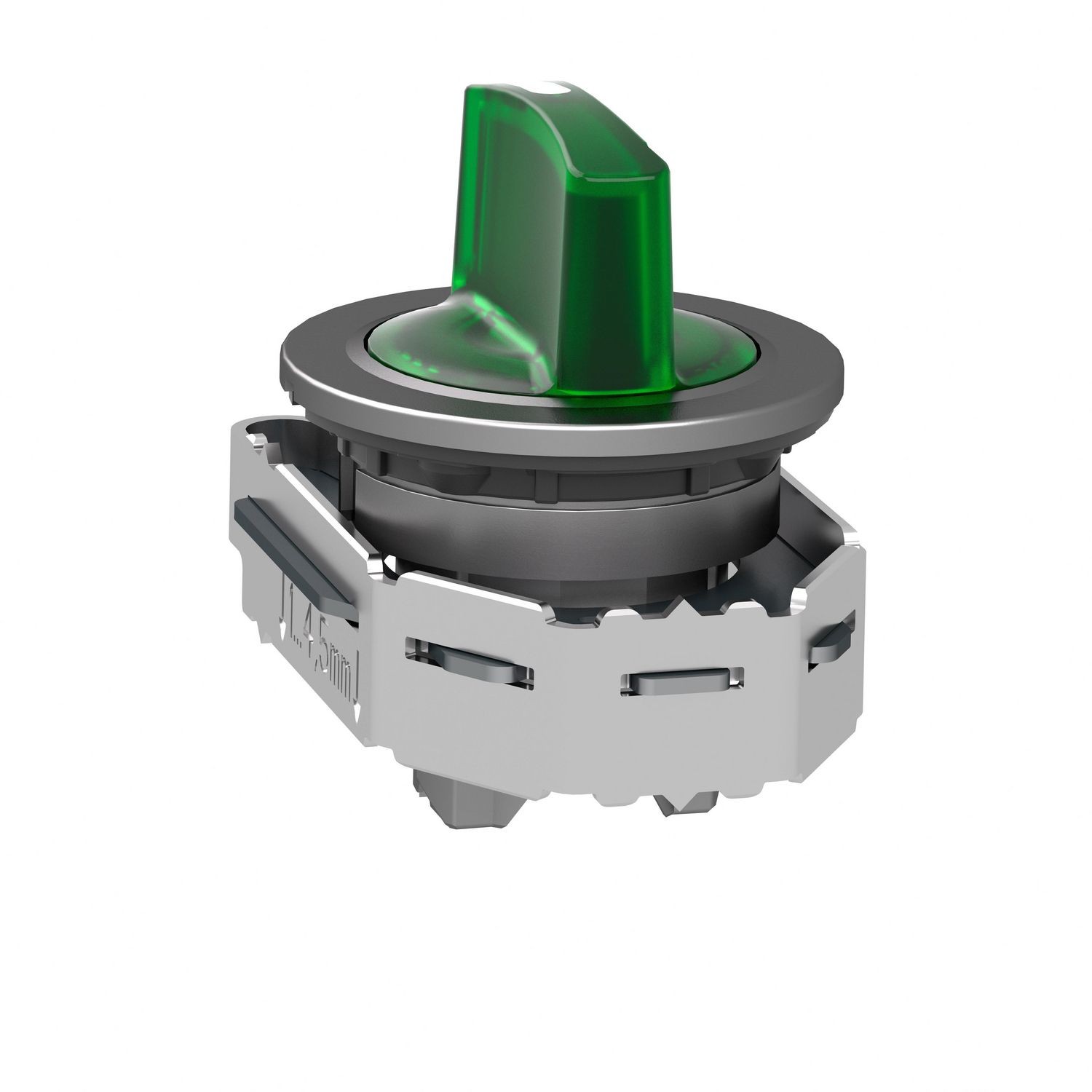 Picture of Head for illuminated selector switch, Harmony XB4, metal, green handle, 30mm, universal LED, 3 positions, to center