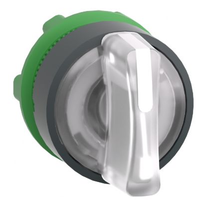 Picture of Head for illuminated selector switch, Harmony XB5, dark grey plastic, white handle, 22mm, universal LED, 3 positions, right to center