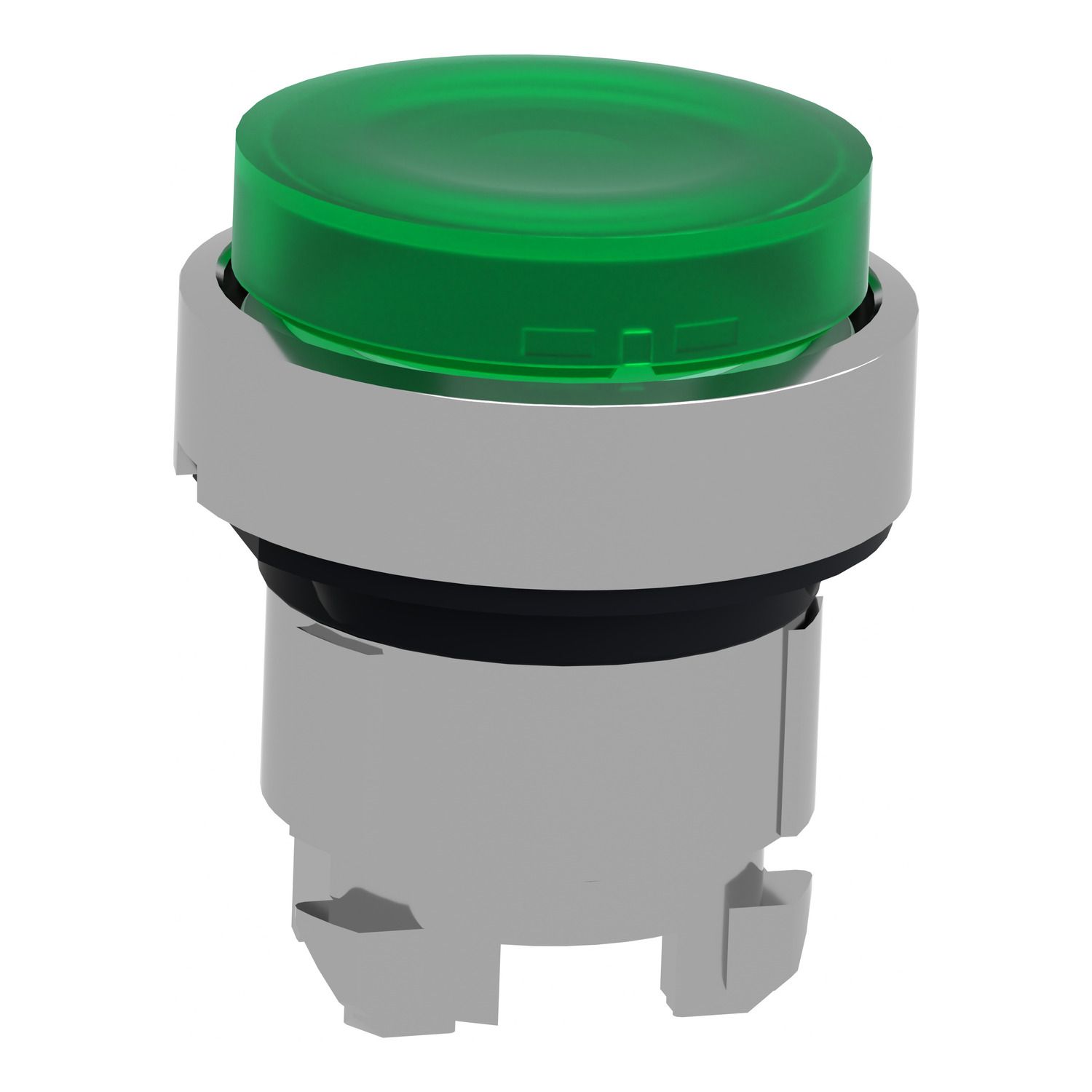 Picture of Head for illuminated push button, Harmony XB4, metal, green projecting, 22mm, universal LED, spring return, plain lens