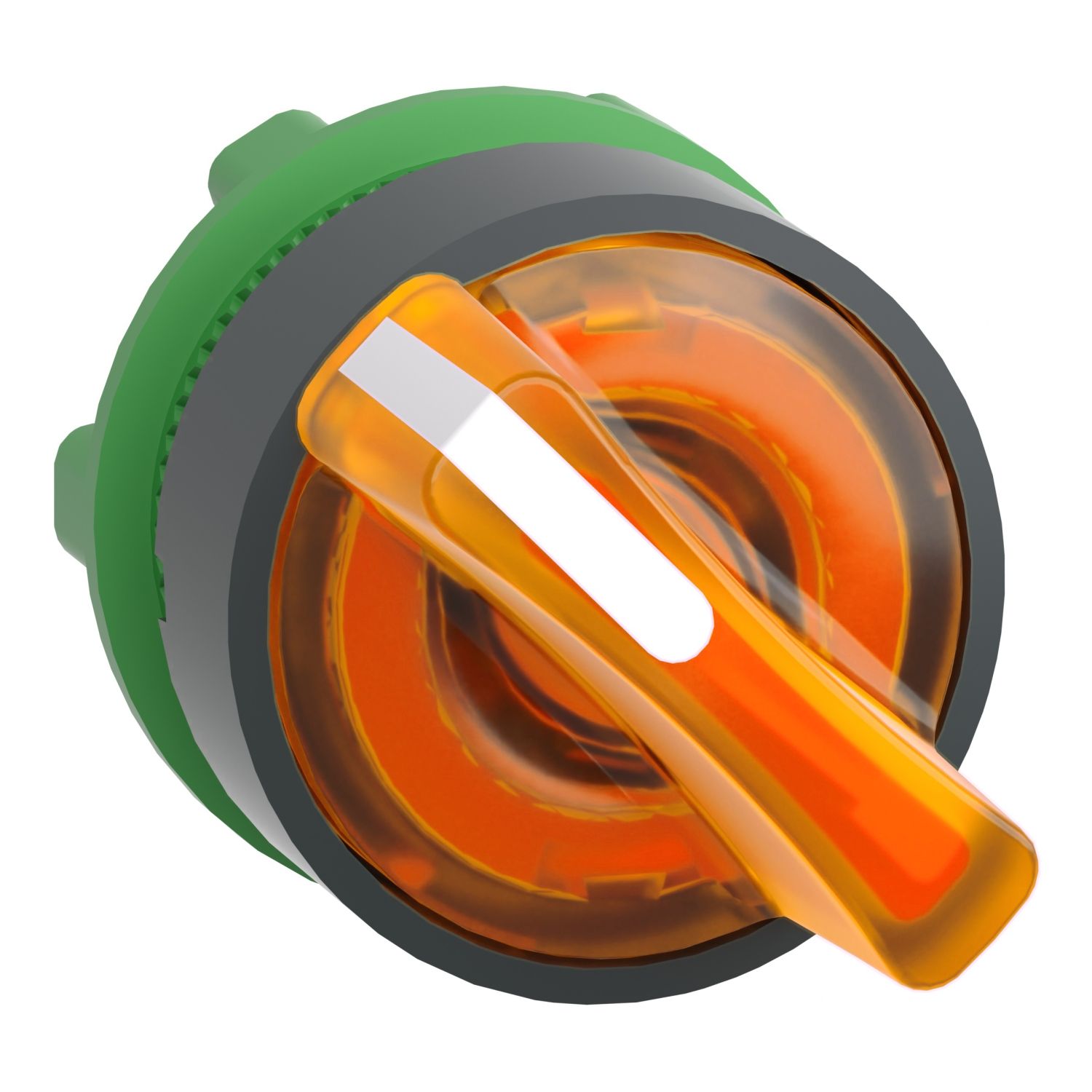 Picture of Head for illuminated selector switch, Harmony XB5, universal LED,  orange handle, 22mm, 2 positions, spring return