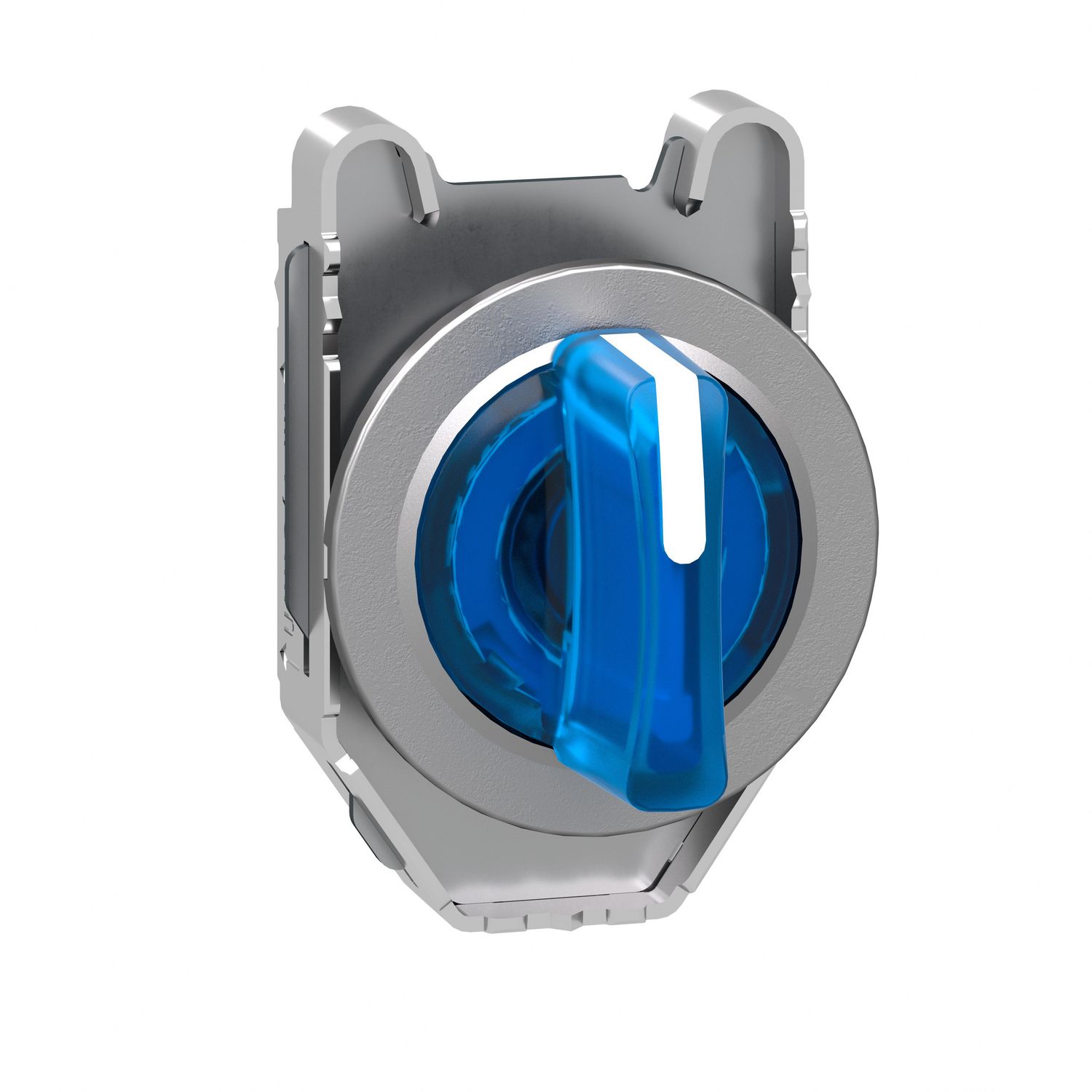 Picture of Head for illuminated selector switch, Harmony XB4, metal, blue handle, flush mounted, 30mm, universal LED, 3 positions