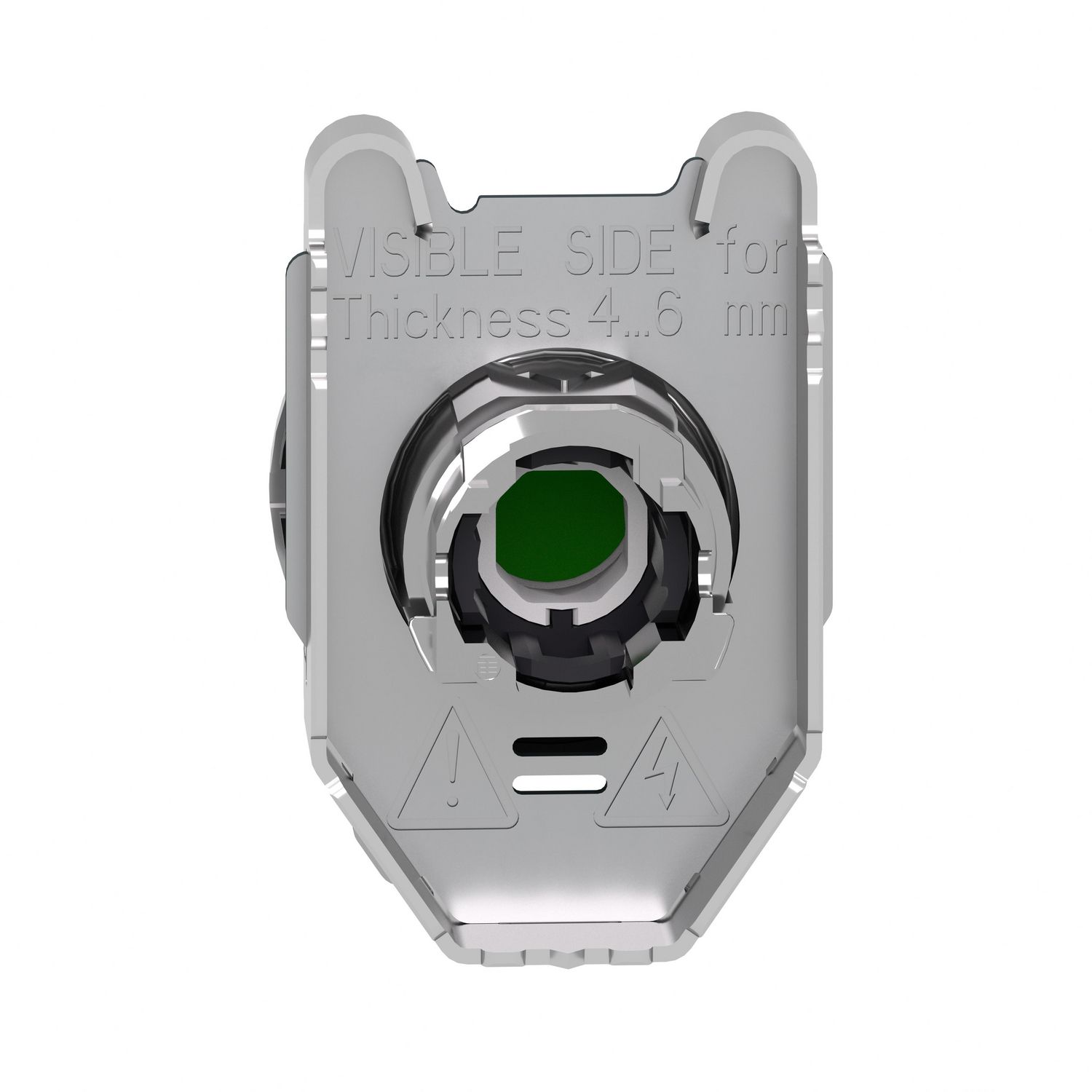 Picture of Head for illuminated push button, Harmony XB4, metal, green flush mounted, 30mm, universal LED, for legend of insertion