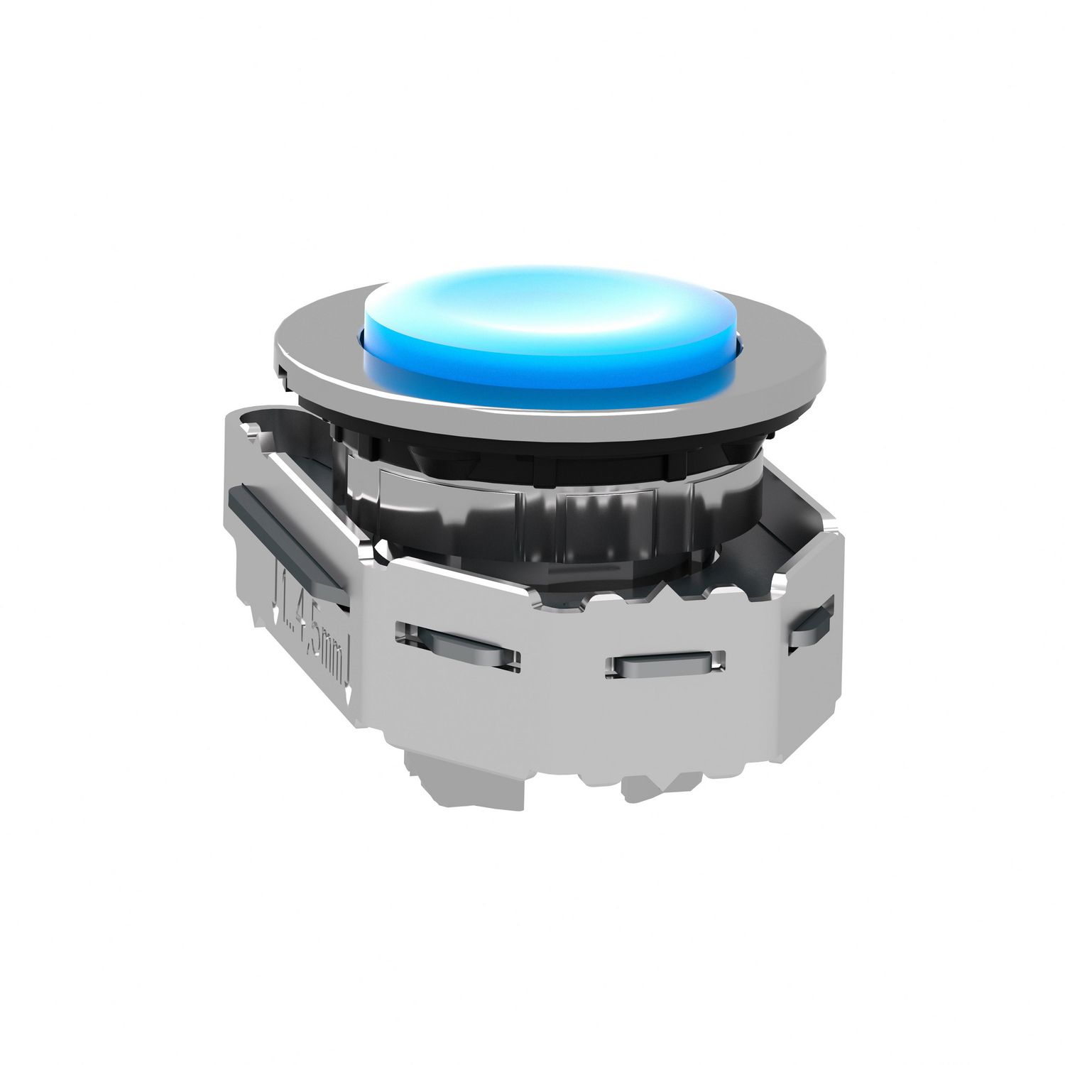 Picture of Head for illuminated push button, Harmony XB4, plastic, blue projecting, 30mm, universal LED, spring return, plain lens