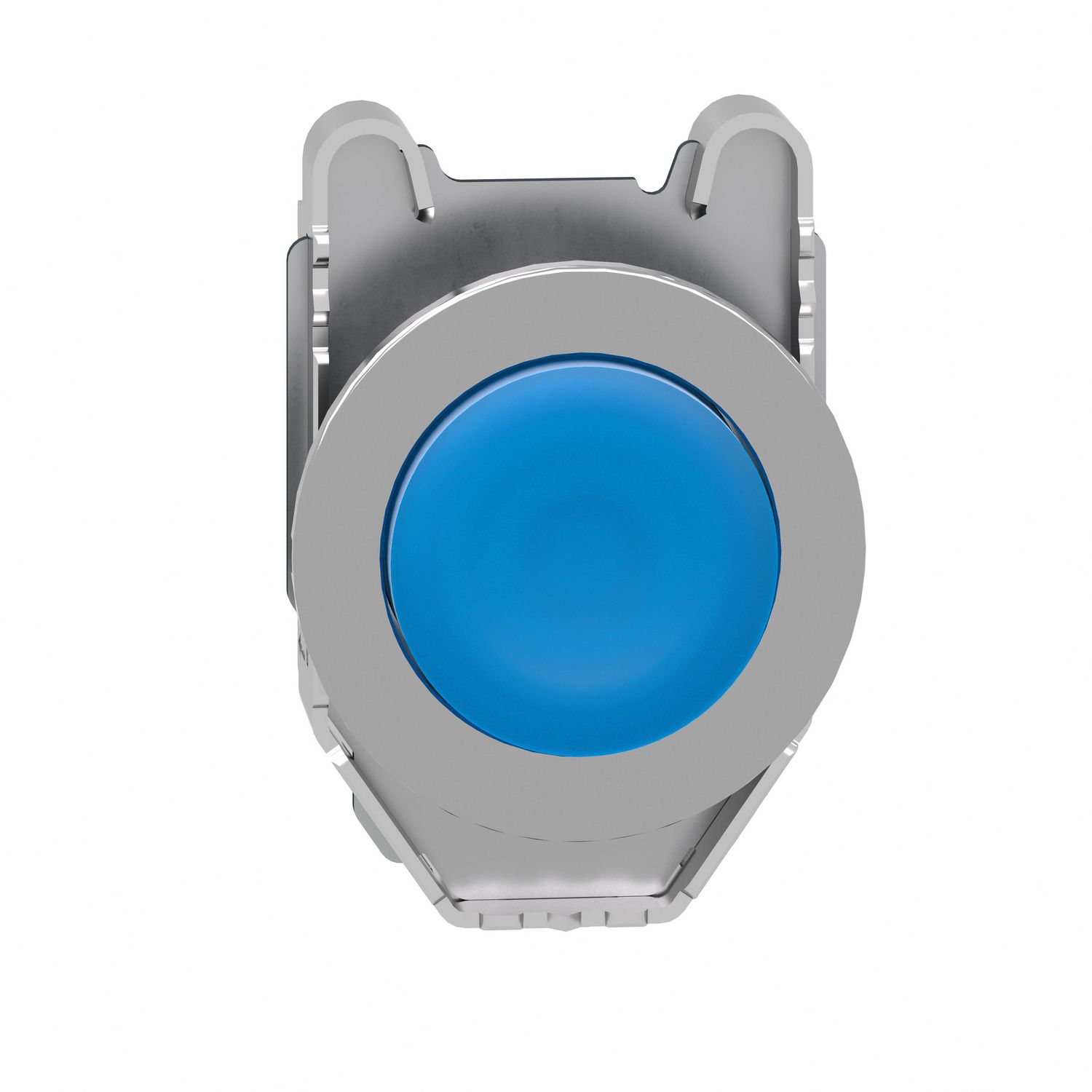 Picture of Head for illuminated push button, Harmony XB4, plastic, blue projecting, 30mm, universal LED, spring return, plain lens