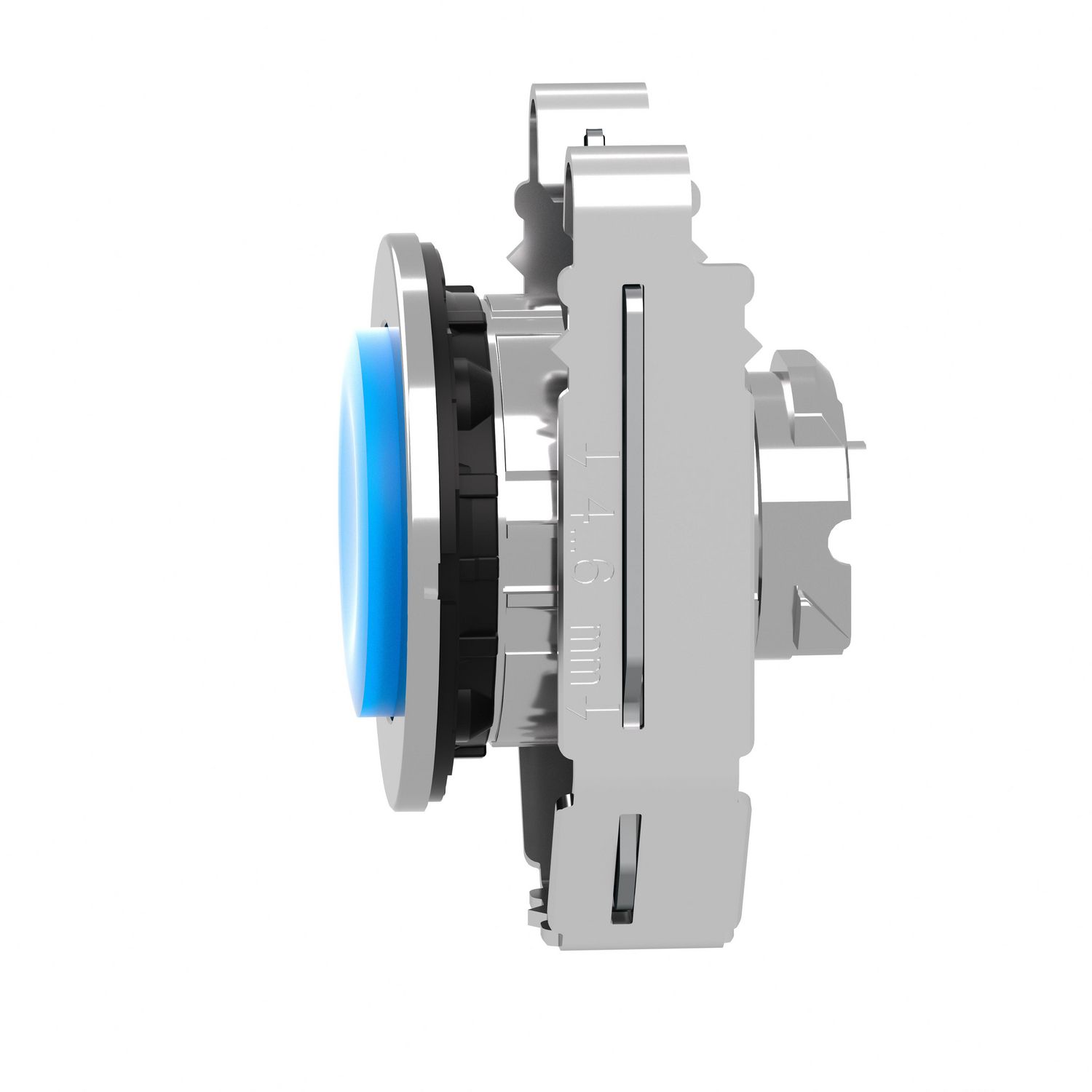 Picture of Head for illuminated push button, Harmony XB4, plastic, blue projecting, 30mm, universal LED, spring return, plain lens