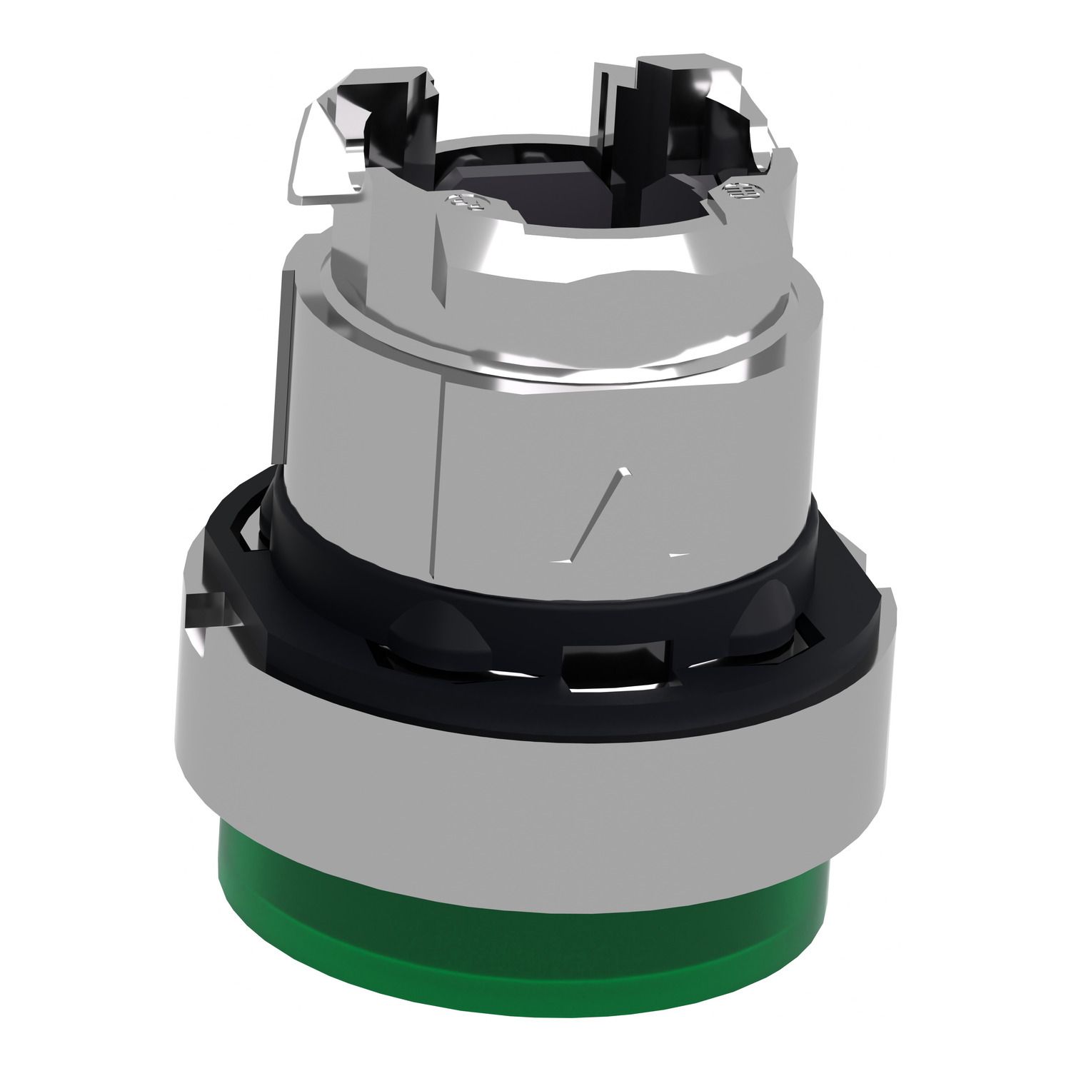 Picture of Head for illuminated push button, Harmony XB4, metal, green projecting, 22mm, push push, universal LED, unmarked