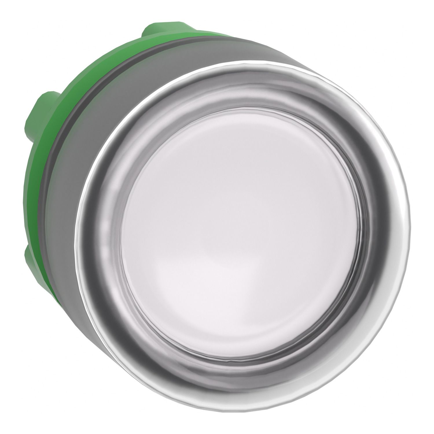 Picture of Head for illuminated push button, Harmony XB5, white flush, 22mm, universal LED, spring return, clear boot, unmarked