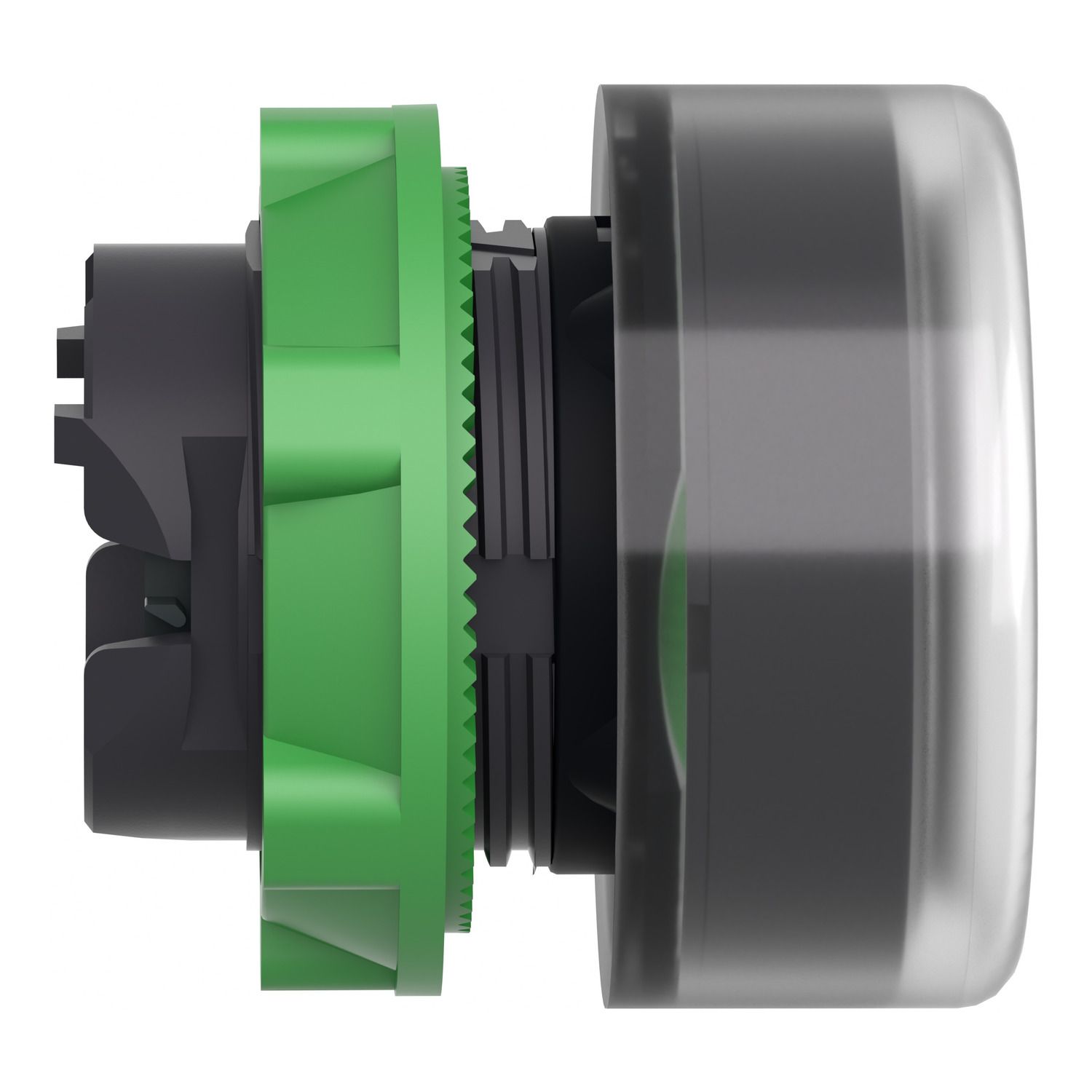 Picture of Head for illuminated push button, Harmony XB5, white flush, 22mm, universal LED, spring return, clear boot, unmarked