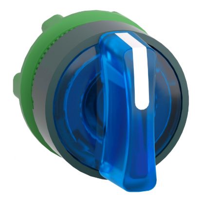 Picture of Head for illuminated selector switch, Harmony XB5, universal LED,  blue handle, 22mm, 3 positions, spring return