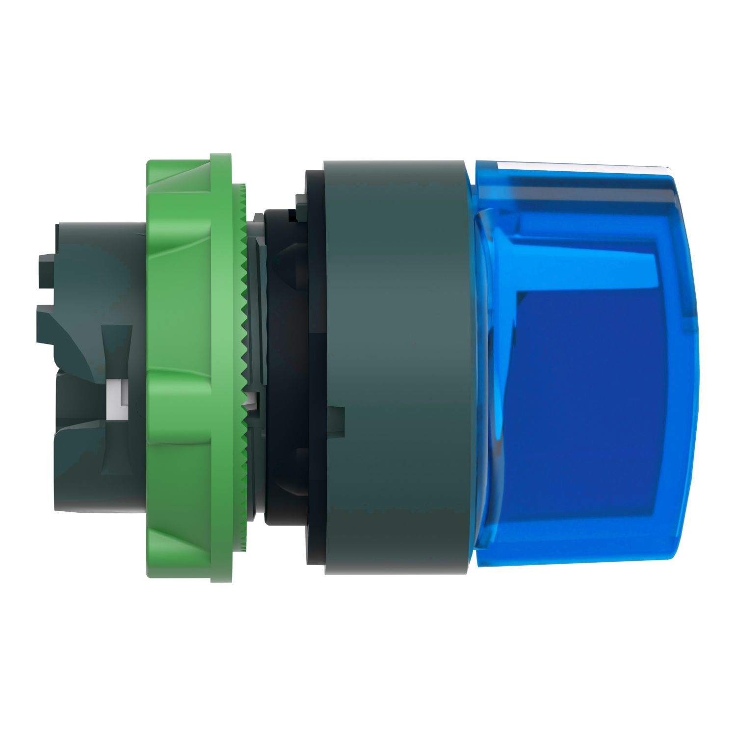 Picture of Head for illuminated selector switch, Harmony XB5, universal LED,  blue handle, 22mm, 3 positions, spring return