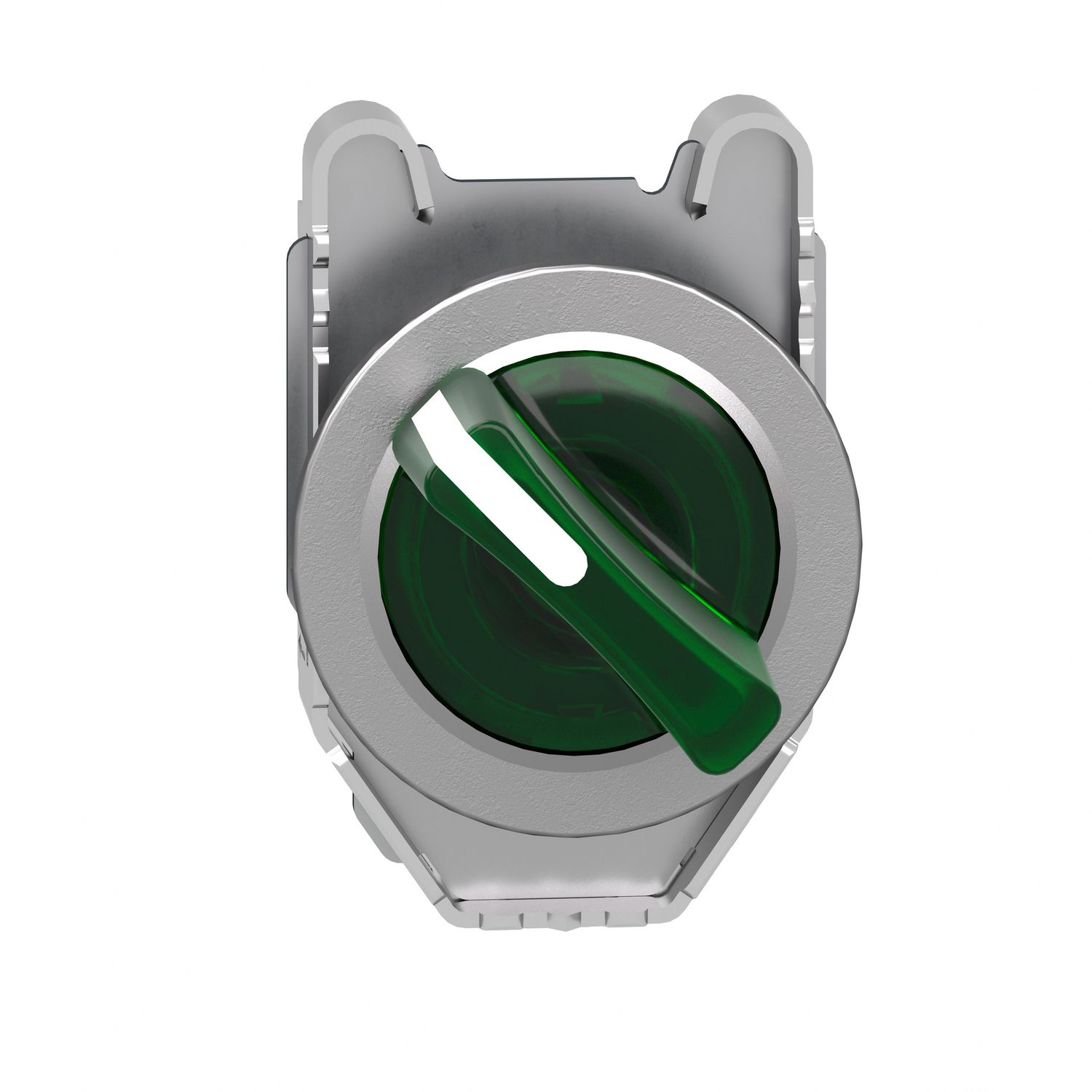 Picture of Head for illuminated selector switch, Harmony XB4, universal LED,  green handle, flush, 30mm, 2 positions, stay put