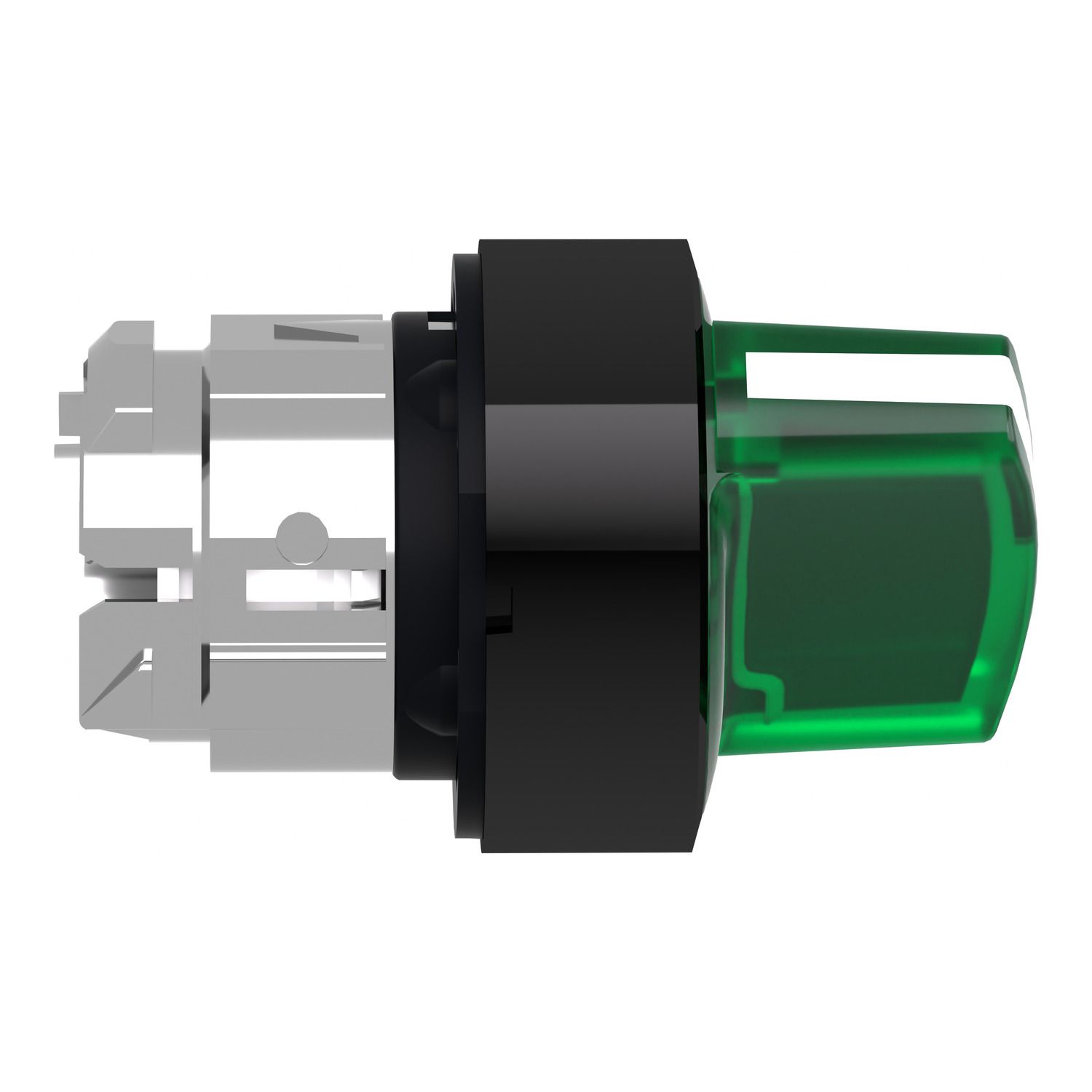 Picture of Head for illuminated selector switch, Harmony XB4, universal LED,  black metal, green handle, 22mm, 2 positions, stay put