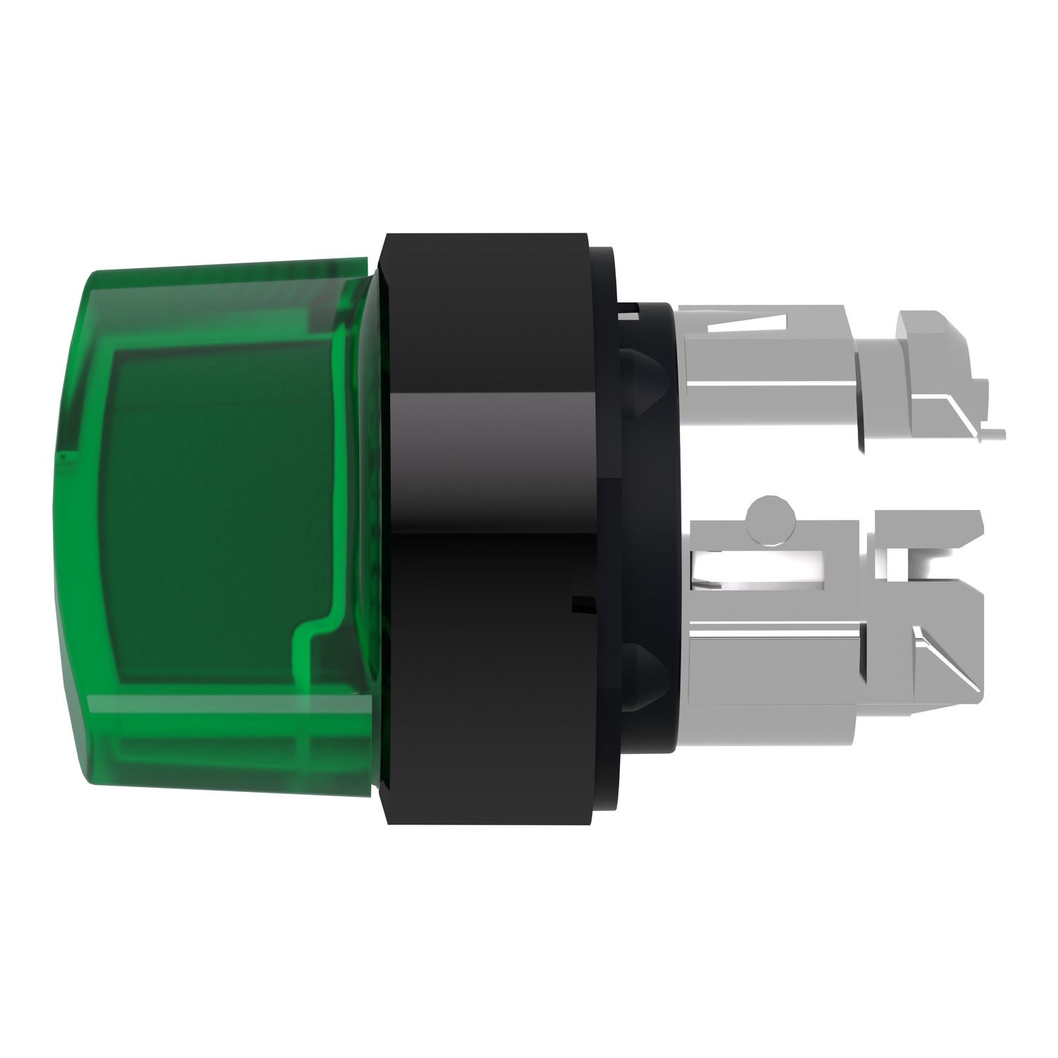 Picture of Head for illuminated selector switch, Harmony XB4, universal LED,  black metal, green handle, 22mm, 2 positions, stay put