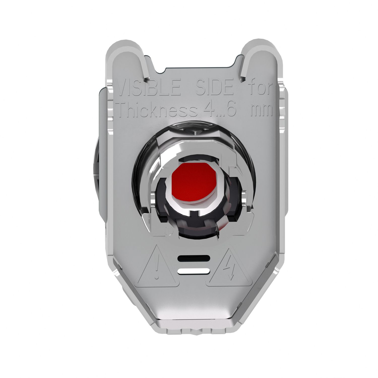 Picture of Head for illuminated push button, Harmony XB4, metal, red projecting, 30mm, universal LED, push-push, unmarked
