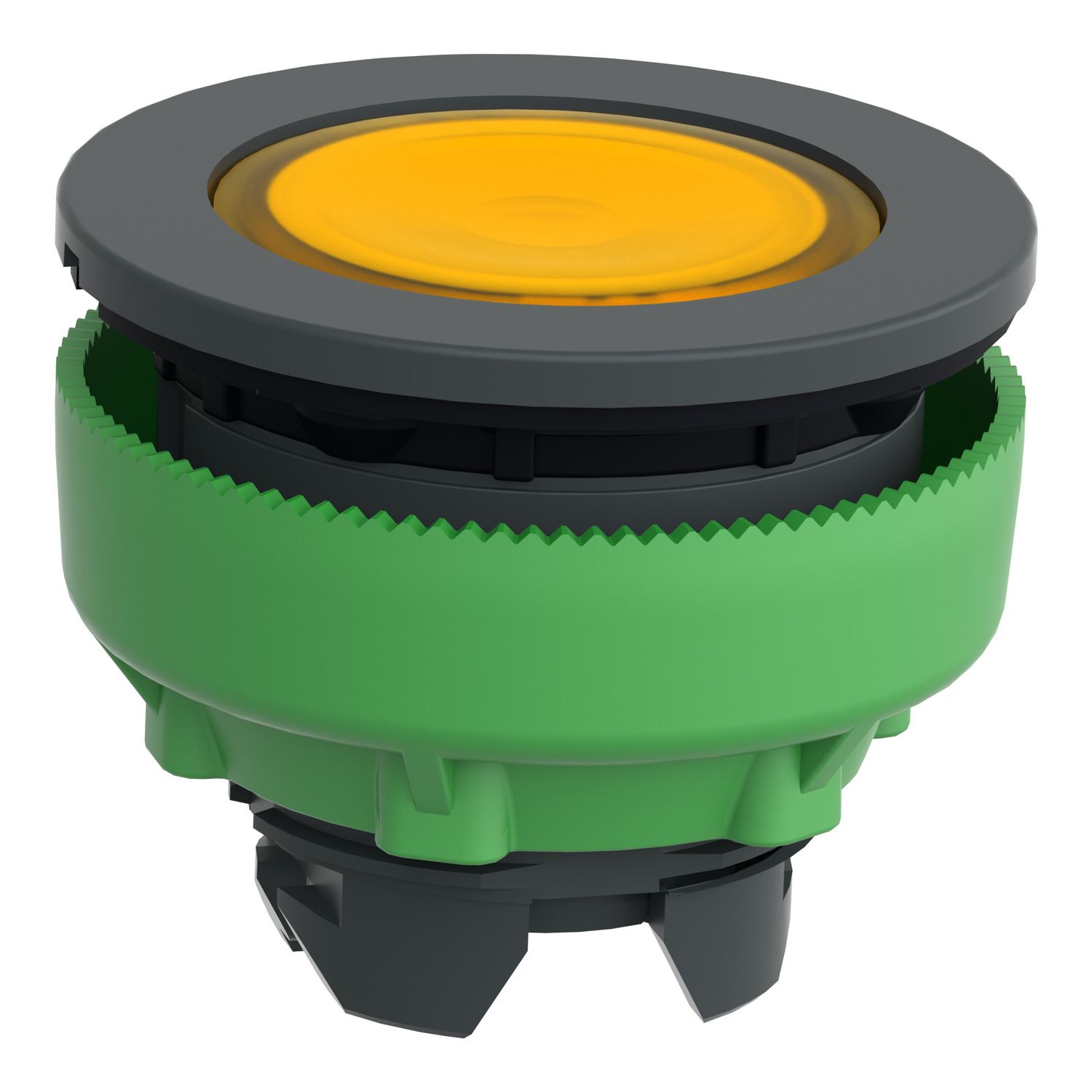 Picture of Head for illuminated push button, Harmony XB5, antimicrobial, plastic, yellow flush mounted, 30mm, universal LED,