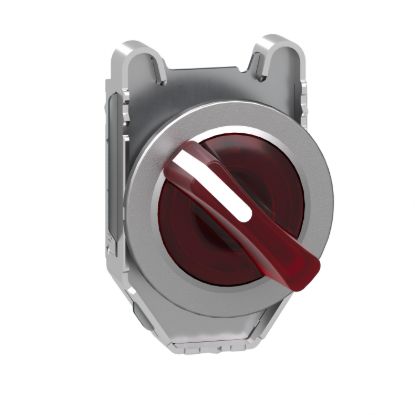 Picture of Head for illuminated selector switch, Harmony XB4, metal, red handle, 30mm, universal LED, 2 positions, stay put