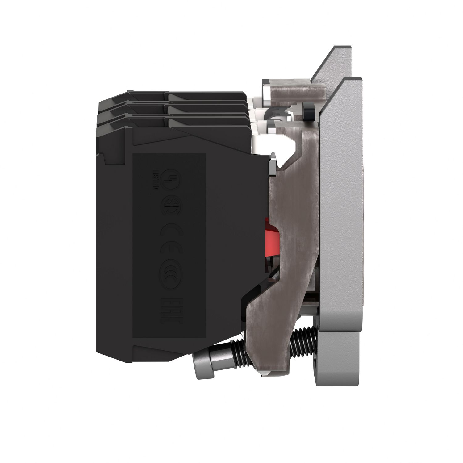 Picture of Single contact block with body fixing collar, Harmony XB4, metal, 1 NO + 1 NC, compact push in terminals