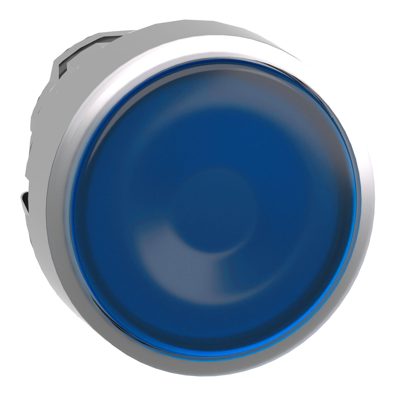 Picture of Head for illuminated push button, Harmony XB4, metal, blue flush, 22mm, universal LED, for insertion legend