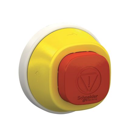 Picture of Antimicrobial Illuminated emergency stop head, Harmony XB5, plastic, red, 22mm, trigger latching turn to release, white red LED, 24V AC DC