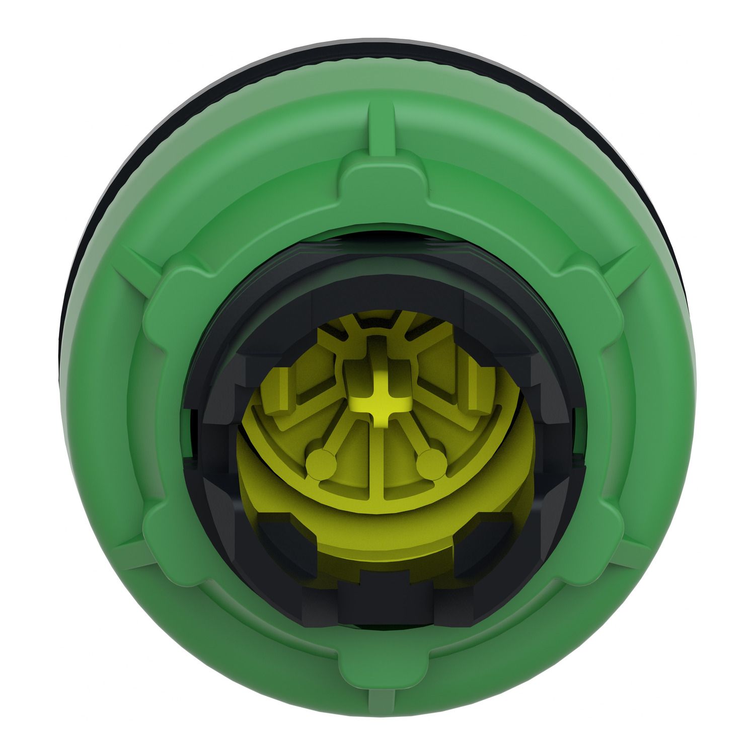 Picture of Antimicrobial Flush mounted push button head, Harmony XB5, plastic, yellow, 30mm, spring return, unmarked