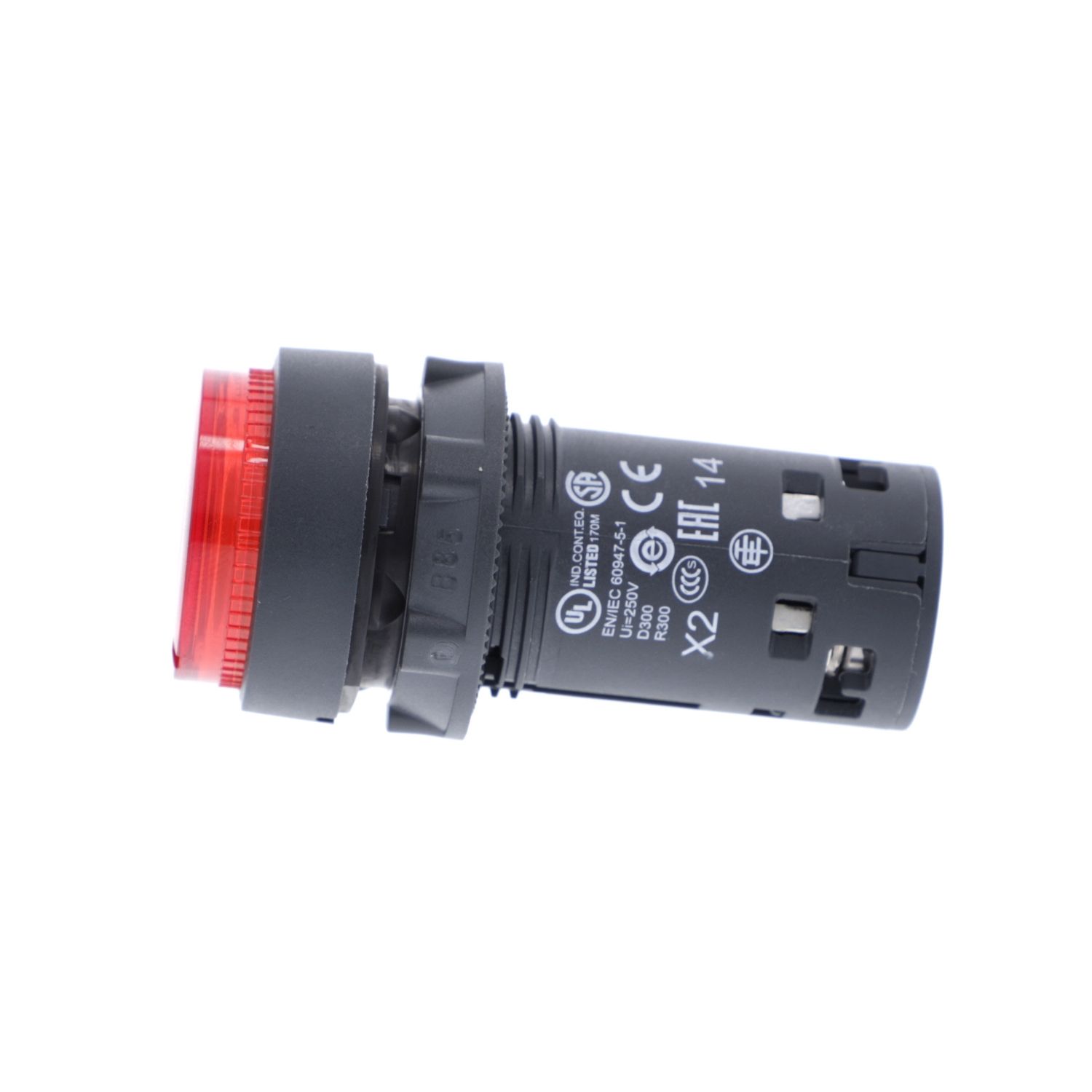 Picture of Monolithic illuminated push button, Harmony XB7, plastic, red, 22mm, integral LED, spring return, 230...240V AC, 1NO