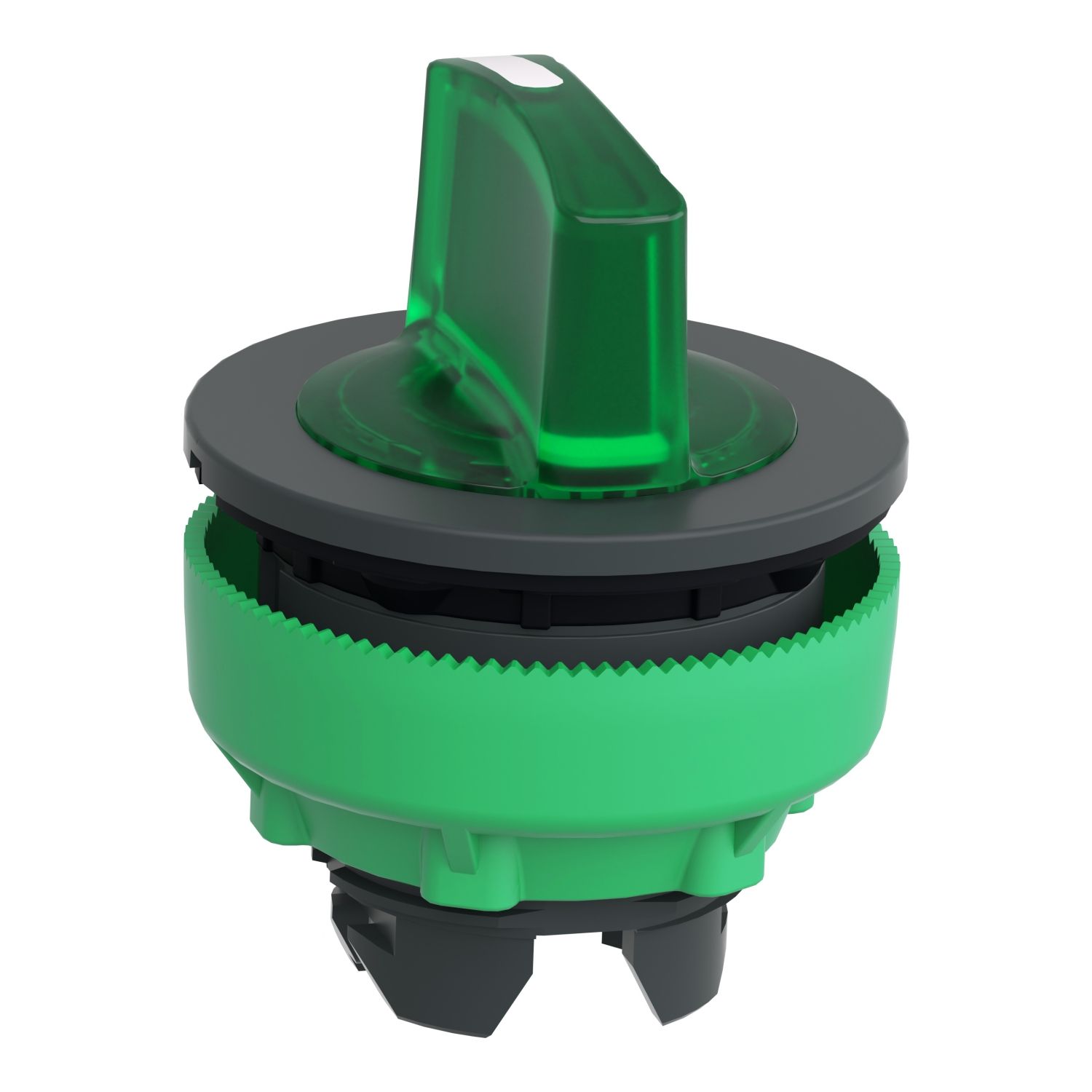 Picture of Head for illuminated selector switch, Harmony XB5, plastic, green handle, universal LED, 3 positions, left to center